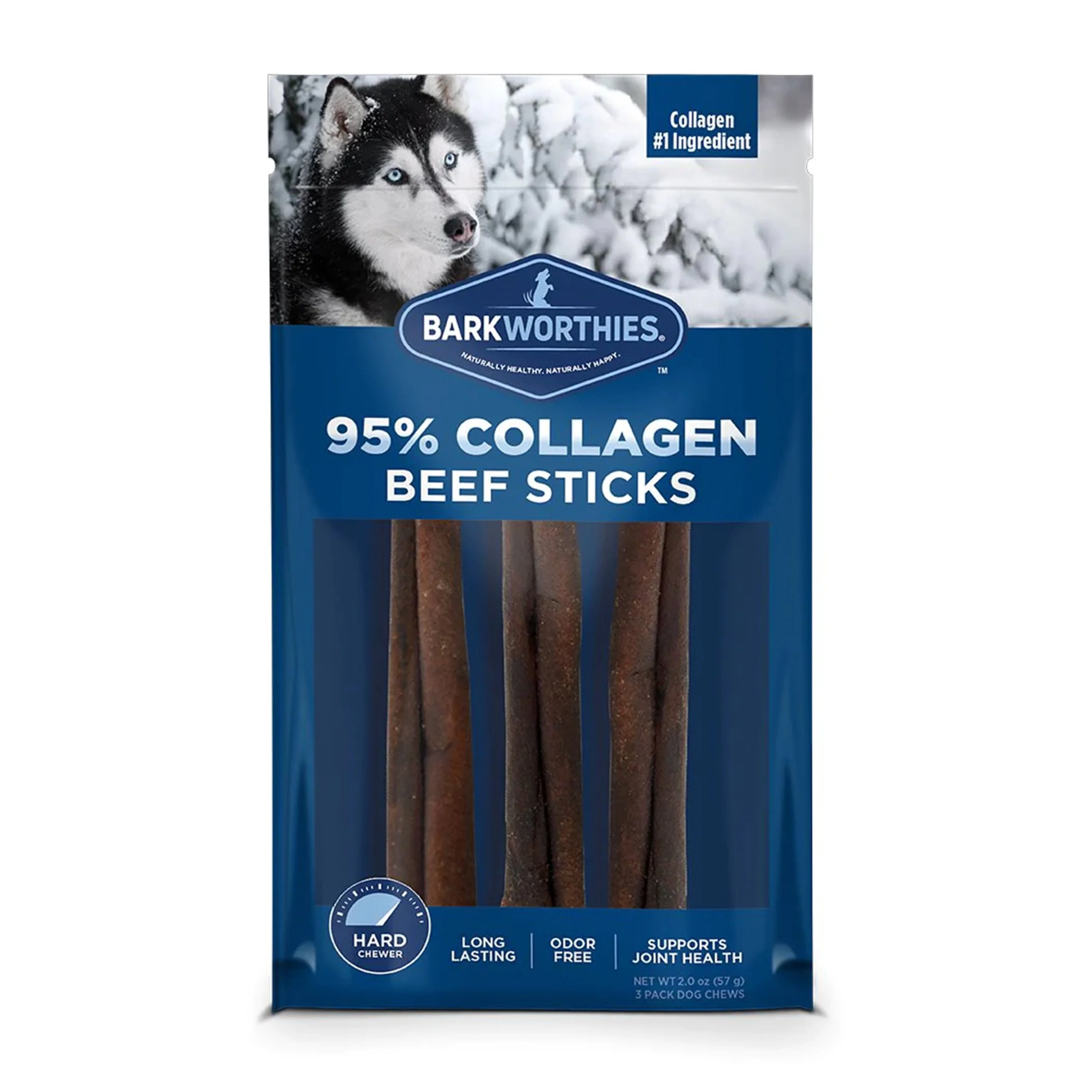 Barkworthies 6" Collagen Odor Free Beef Stick Dog Chew 3 Count 2-oz