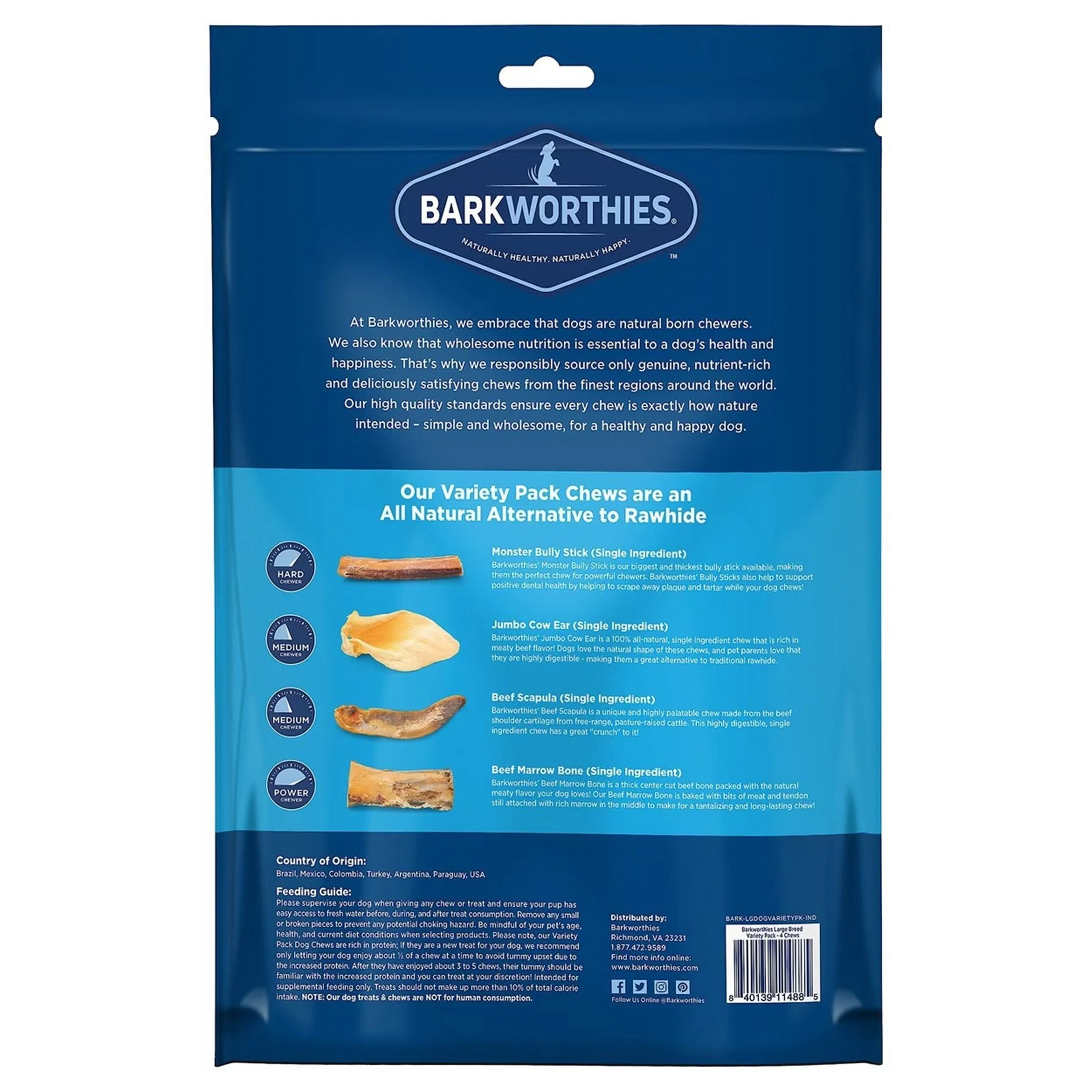 Barkworthies Large Breed Dog Chews Variety Pack 4 Count - Image 2