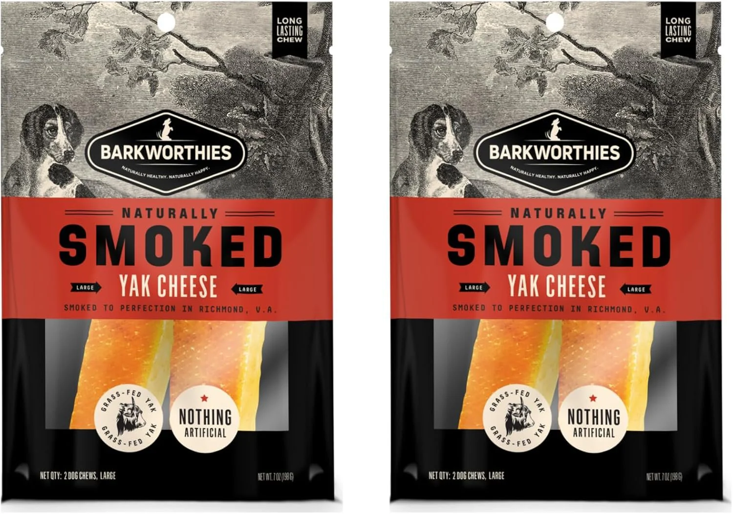Barkworthies Naturally Smoked Yak Cheese Dog Treats Large 2 Count