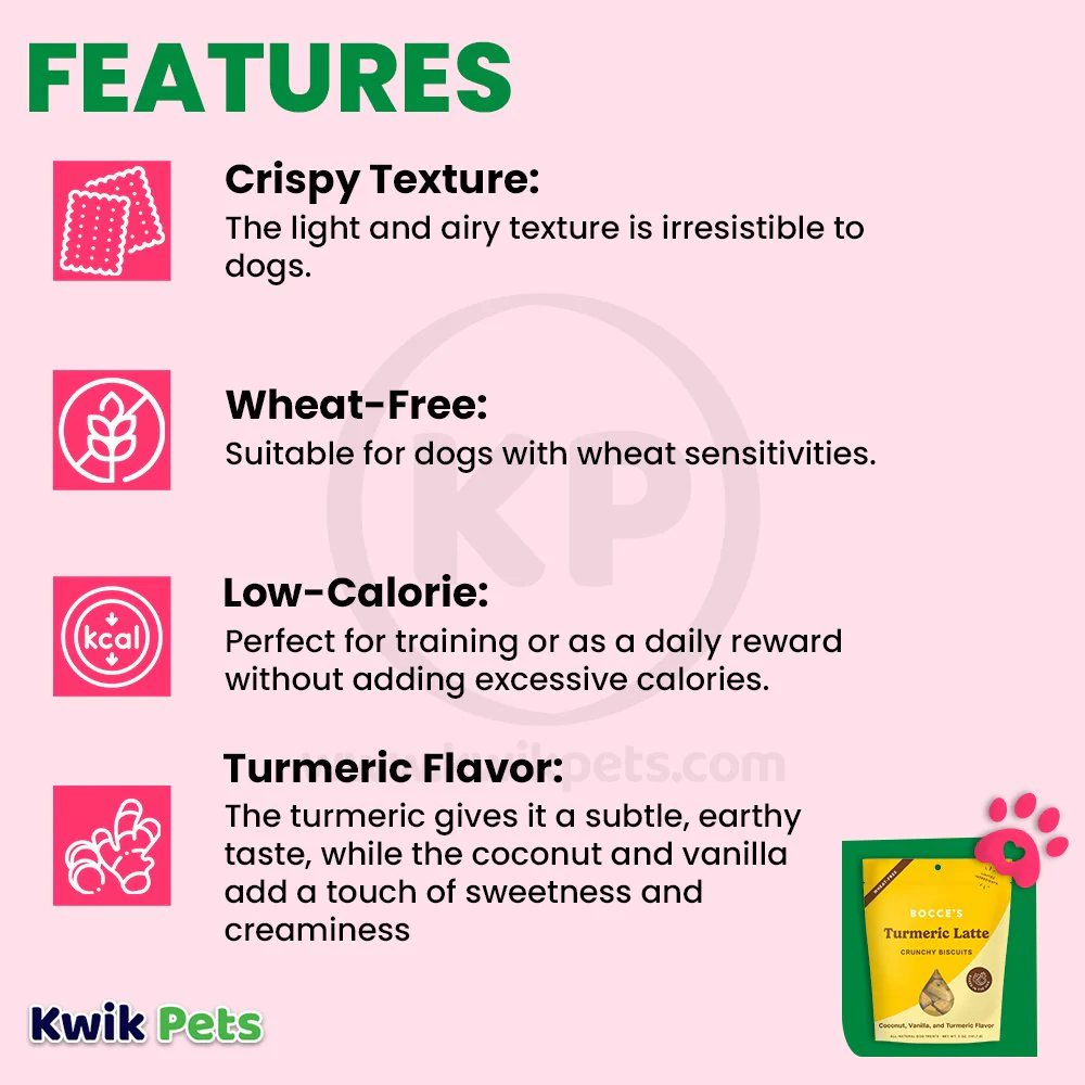 Bocce's Bakery Tumeric Latte Crunchy Biscuits Dog Treats Coconut Vanilla & Turmeric 5-oz - Image 3