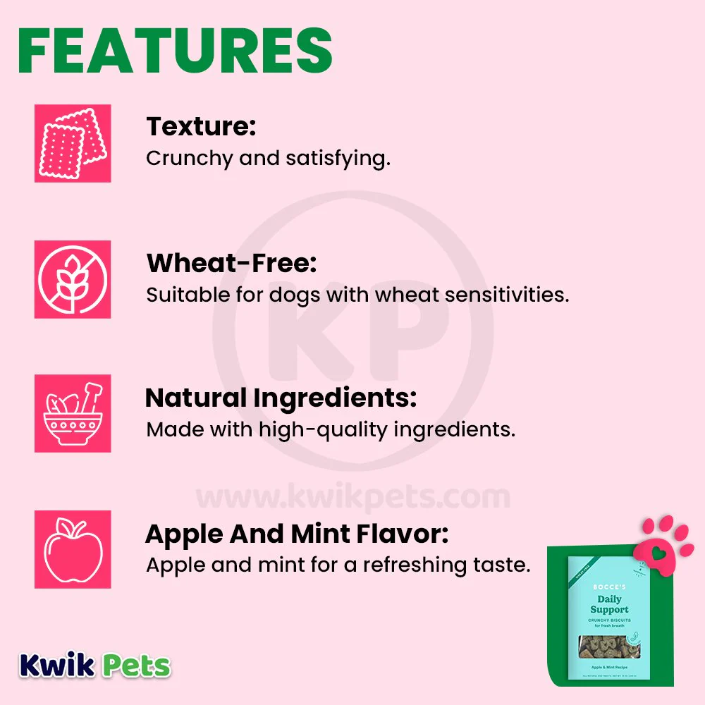 Bocce's Bakery Daily Support Breath Aid Crunchy Biscuits Dog Treats Apple & Mint 12-oz - Image 3
