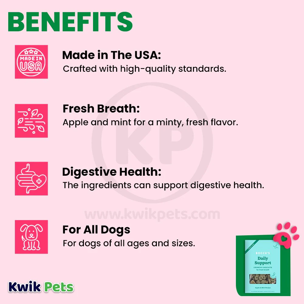 Bocce's Bakery Daily Support Breath Aid Crunchy Biscuits Dog Treats Apple & Mint 12-oz - Image 4