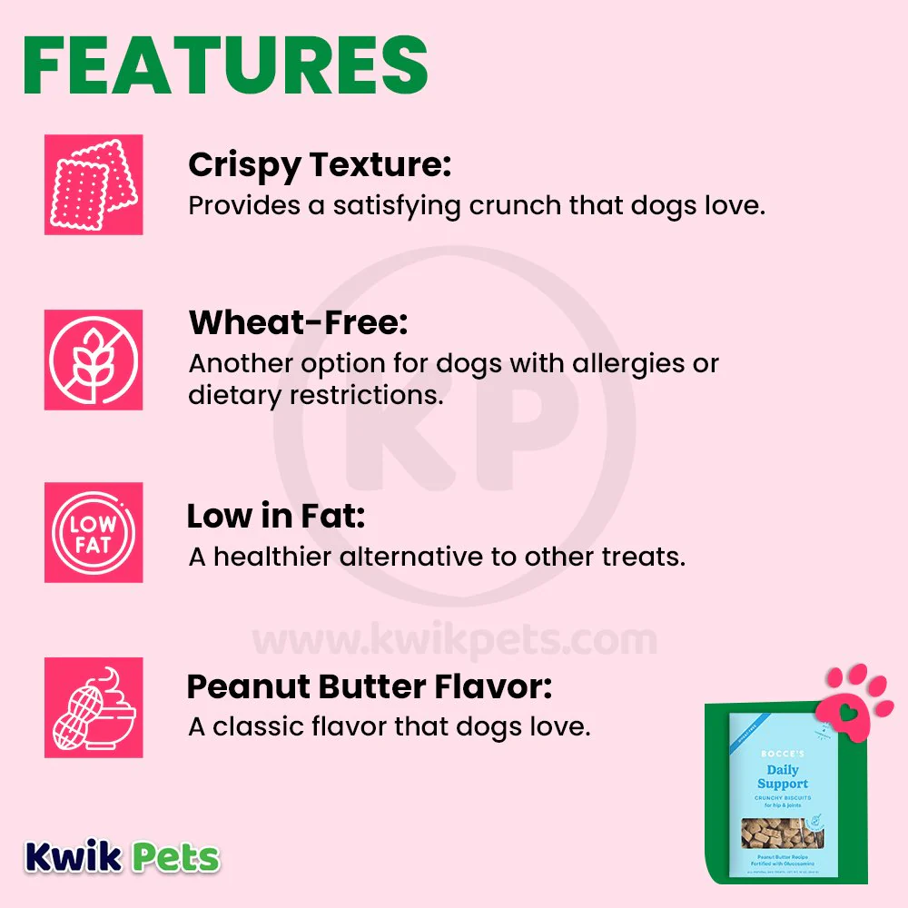 Bocce'S Bakery Daily Support Hip Aid Crunchy Biscuits Dog Treats Peanut Butter 12-oz - Image 3