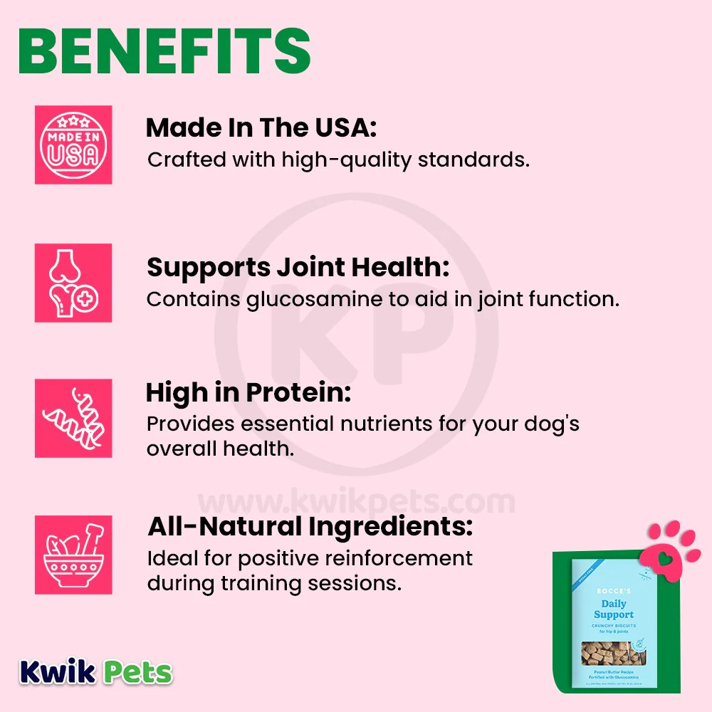 Bocce'S Bakery Daily Support Hip Aid Crunchy Biscuits Dog Treats Peanut Butter 12-oz - Image 4