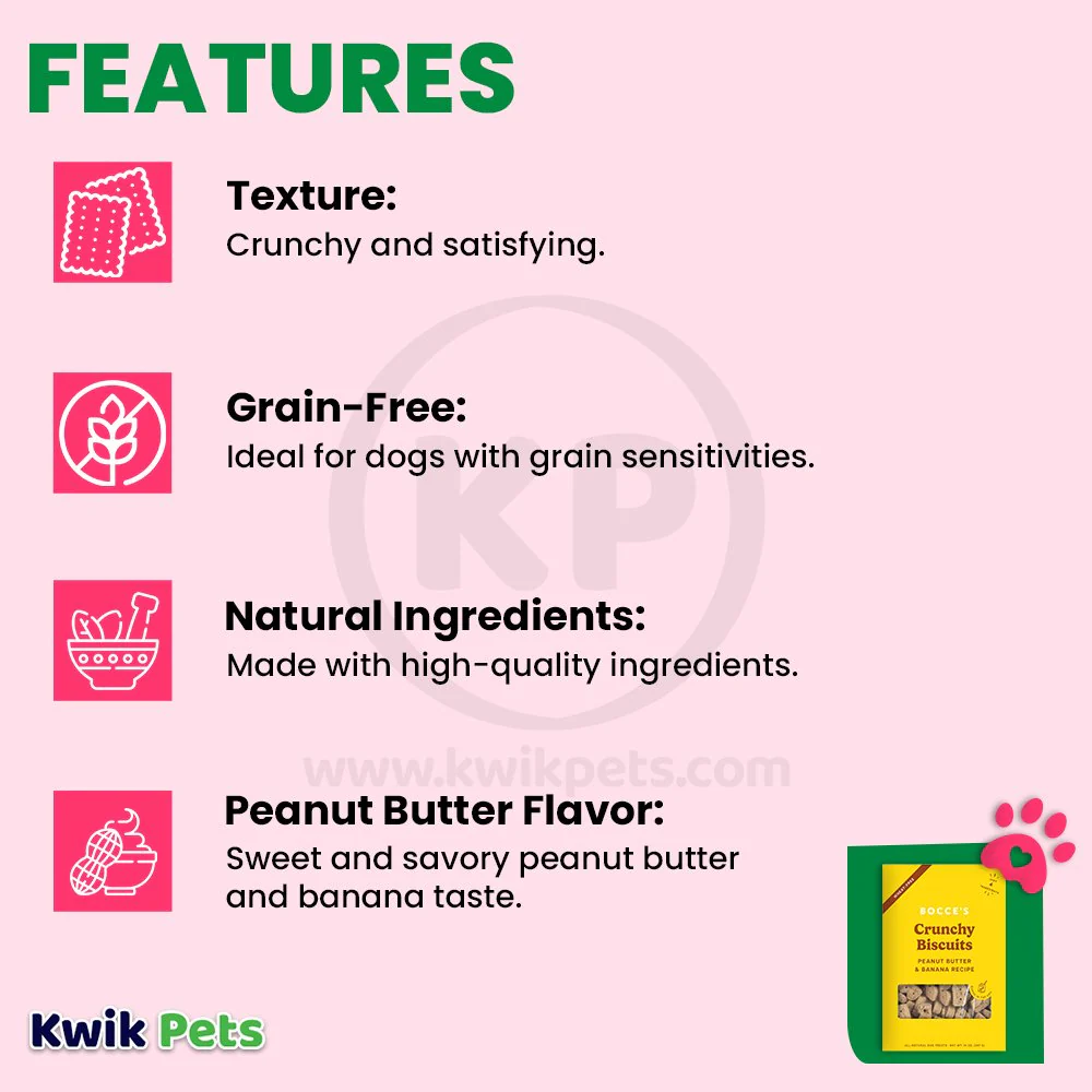 Bocce's Bakery Crunchy Biscuits Dog Treats Peanut Butter & Banana 14-oz - Image 3