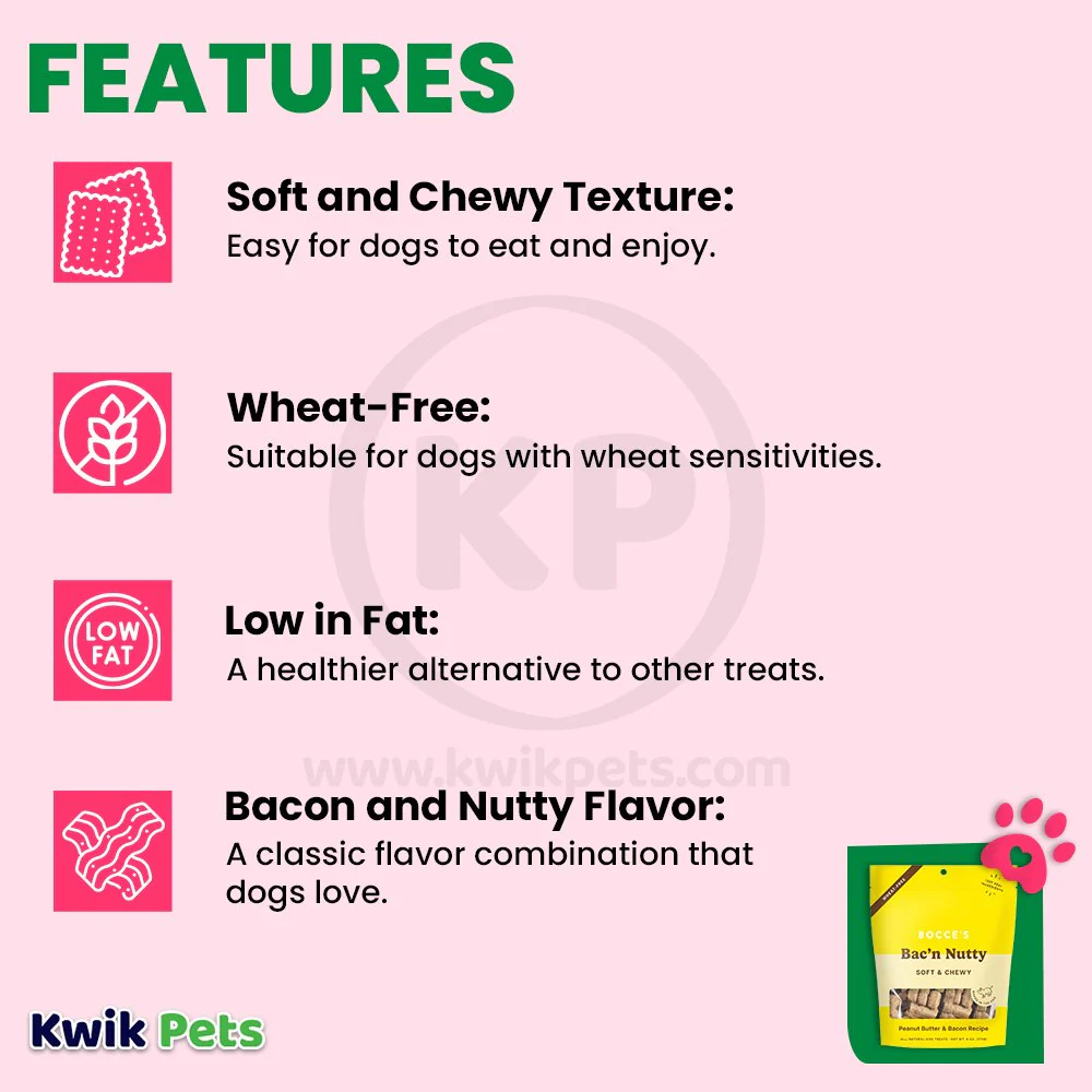 Bocce's Bakery Bac'n Nutty Soft & Chewy Dog Treats Peanut Butter & Bacon 6-oz - Image 3