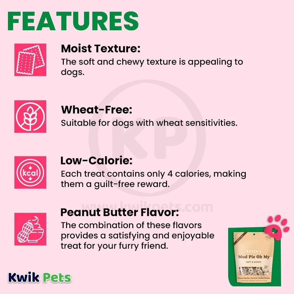 Bocce's Bakery Mud Pie Oh My Soft & Chewy Dog Treats Peanut Butter Carob & Vanilla 6-oz - Image 3