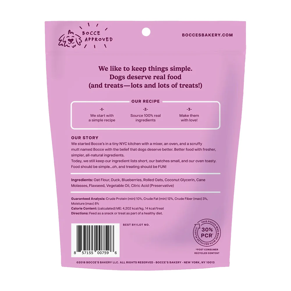 Bocce's Bakery Quack Quack Quack Soft & Chewy Dog Treats Duck & Blueberry 6-oz - Image 2