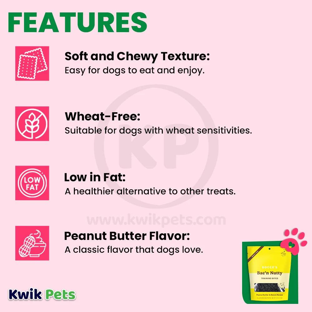 Bocce's Bakery Bac'n Nutty Training Bites Dog Treats Peanut Butter & Bacon 6-oz - Image 3