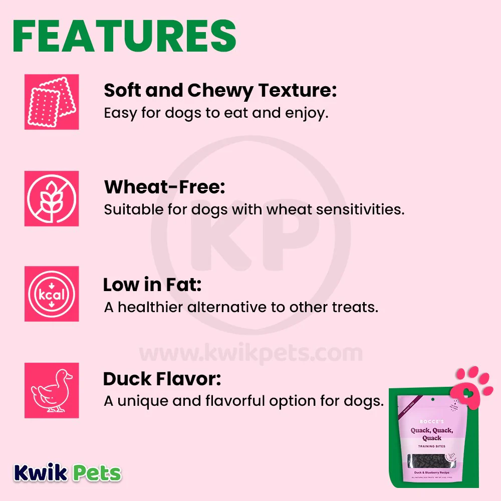 Bocce's Bakery Quack Quack Quack Training Bites Dog Treats Duck & Blueberry 6-oz - Image 3