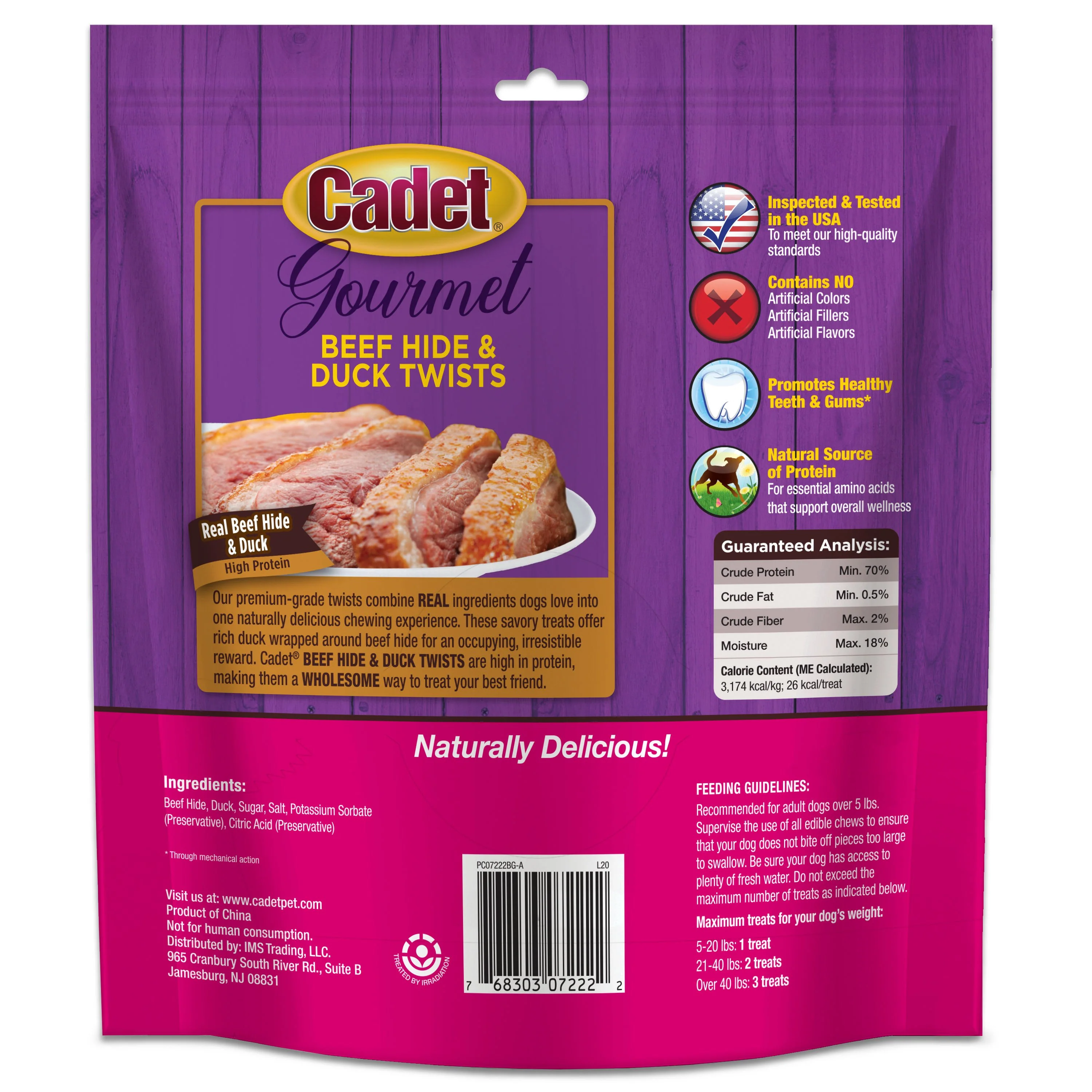Cadet Gourmet Beef Hide & Duck Twist Sticks Dog Treats 5-in 50 Count - Image 2