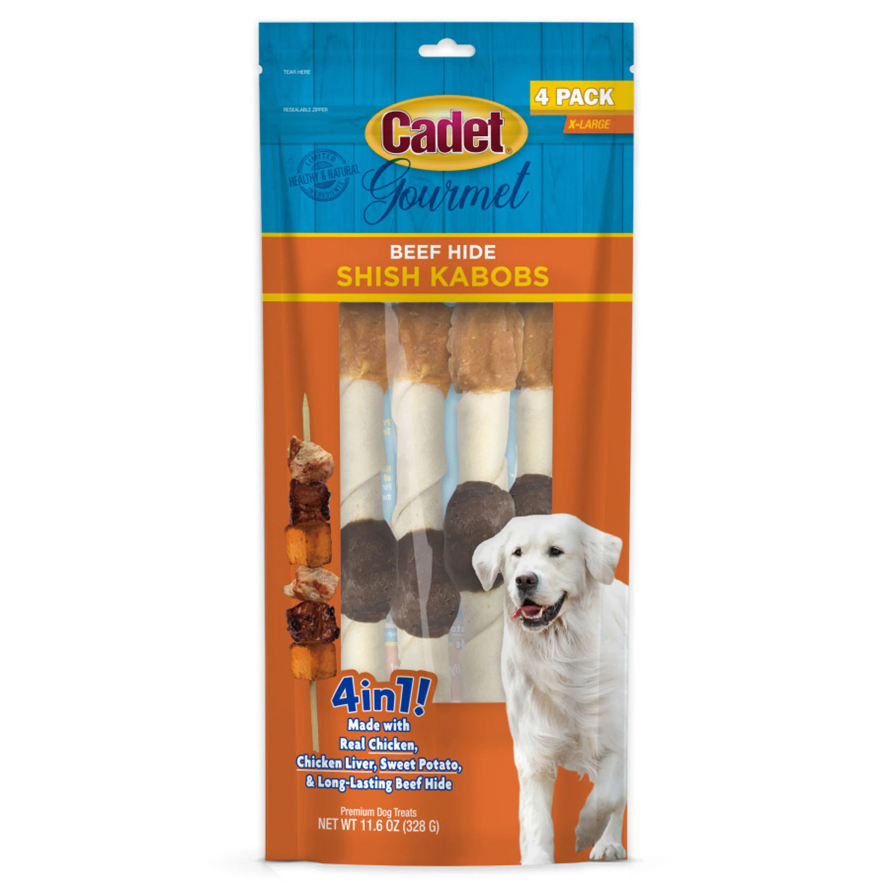 Cadet Gourmet Beef Hide Shish Kabob Dog Treats X-Large 4 Count 11.6-oz