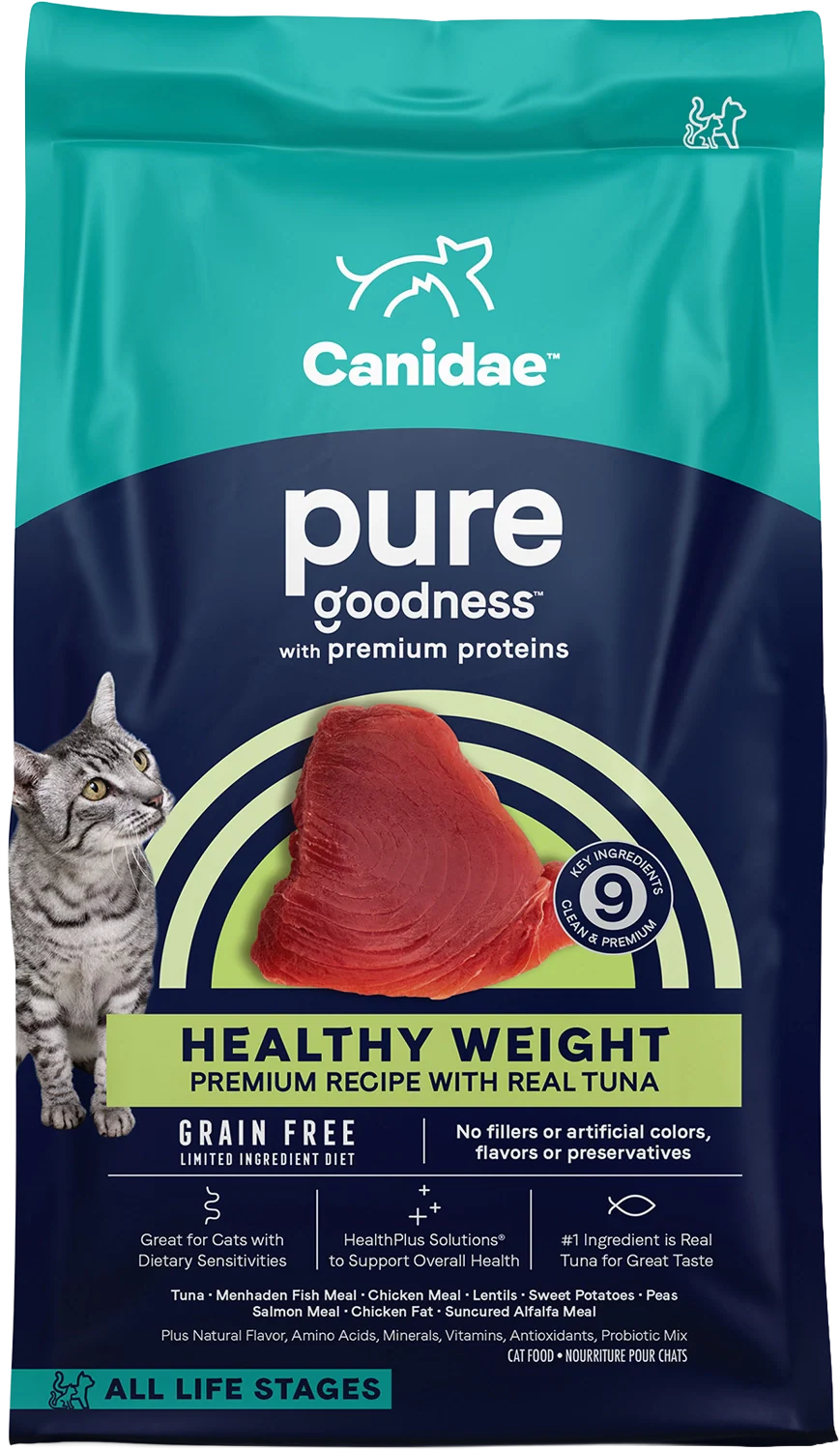 CANIDAE PURE Grain-Free Limited Ingredient Healthy Weight Dry Cat Food Tuna 10-lb