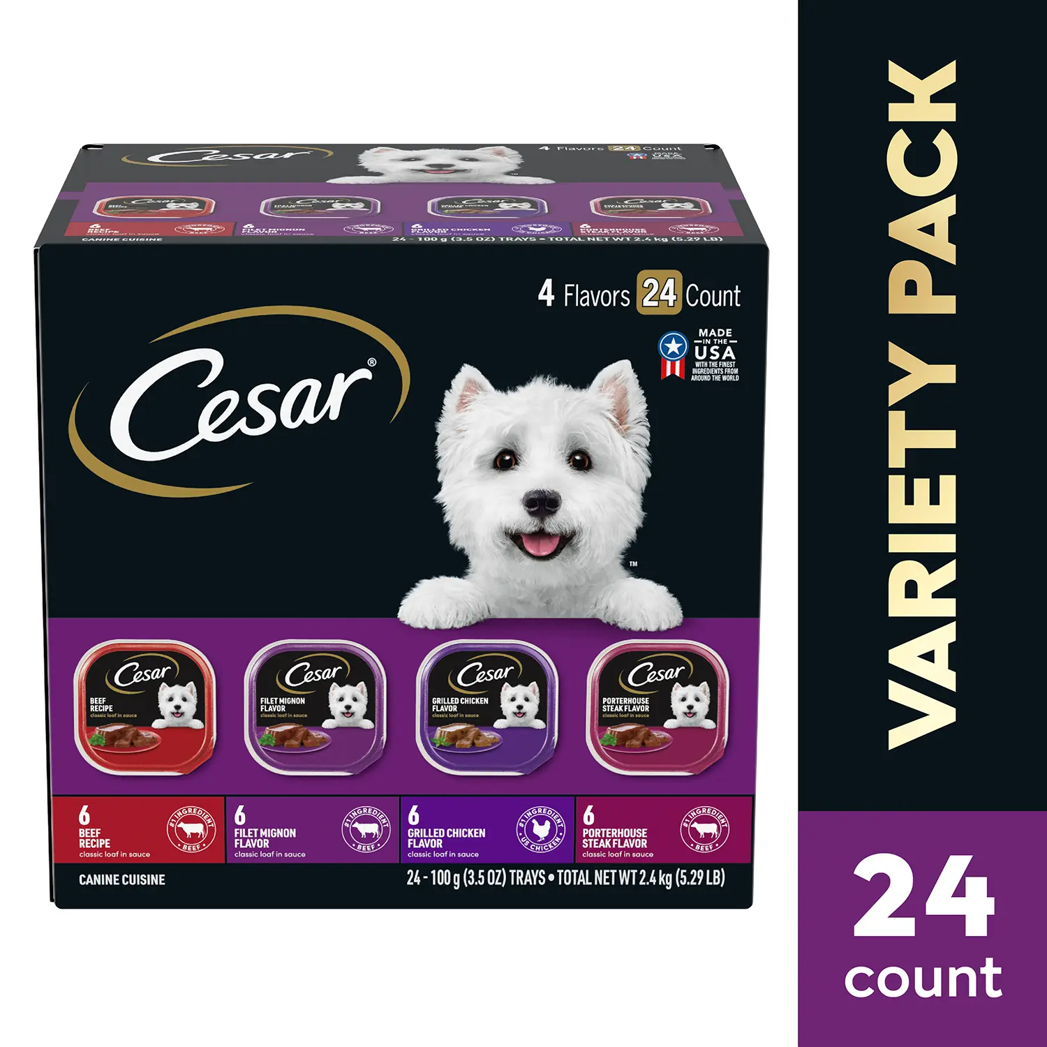 Cesar Classic Loaf in Sauce Adult Wet Dog Food Variety Pack Beef, Filet Mignon, Grilled Chicken, Poterhouse Steak 24 Count 84.66-oz - Image 2
