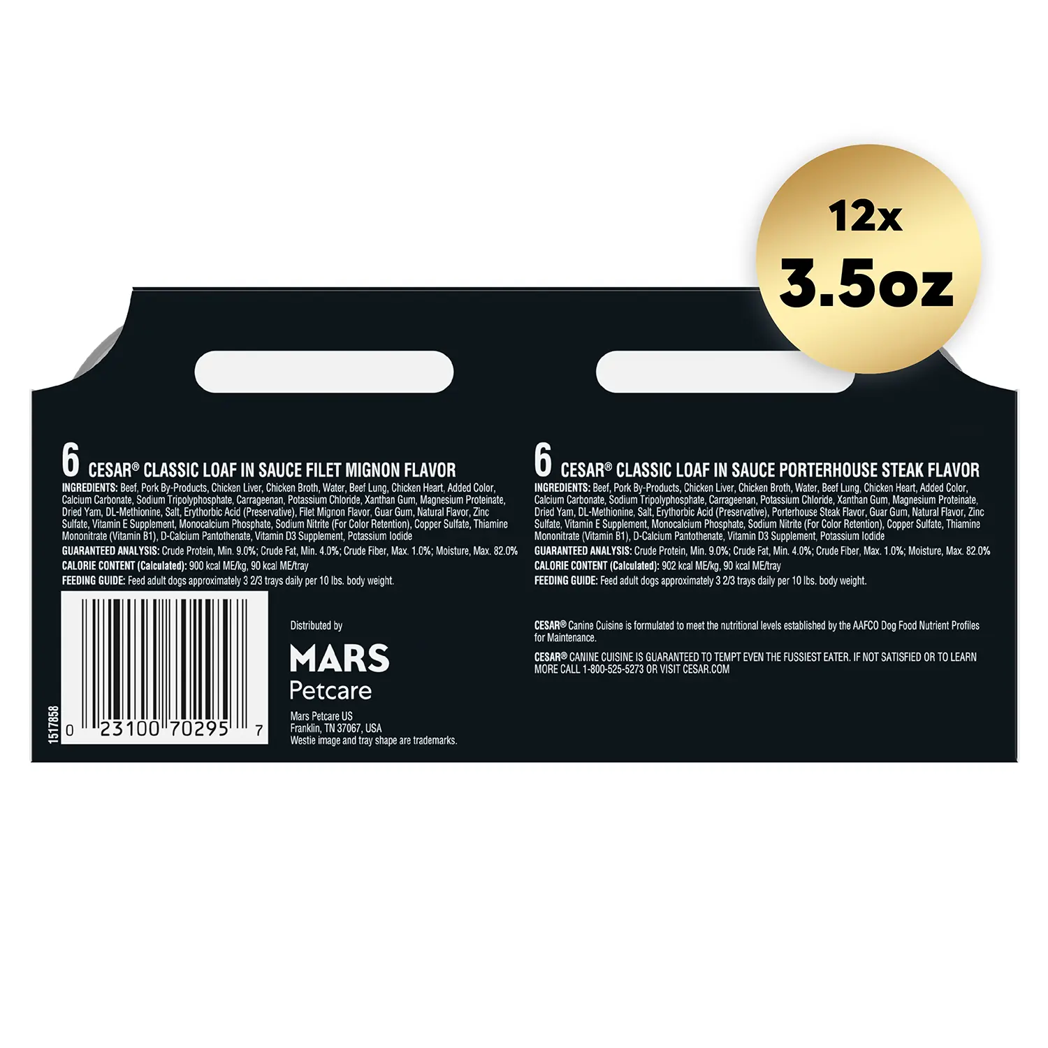 Cesar Classic Loaf in Sauce Adult Wet Dog Food Variety Pack Filet Mignon & Porterhouse Steak 12 Count 42.3-oz - Image 4
