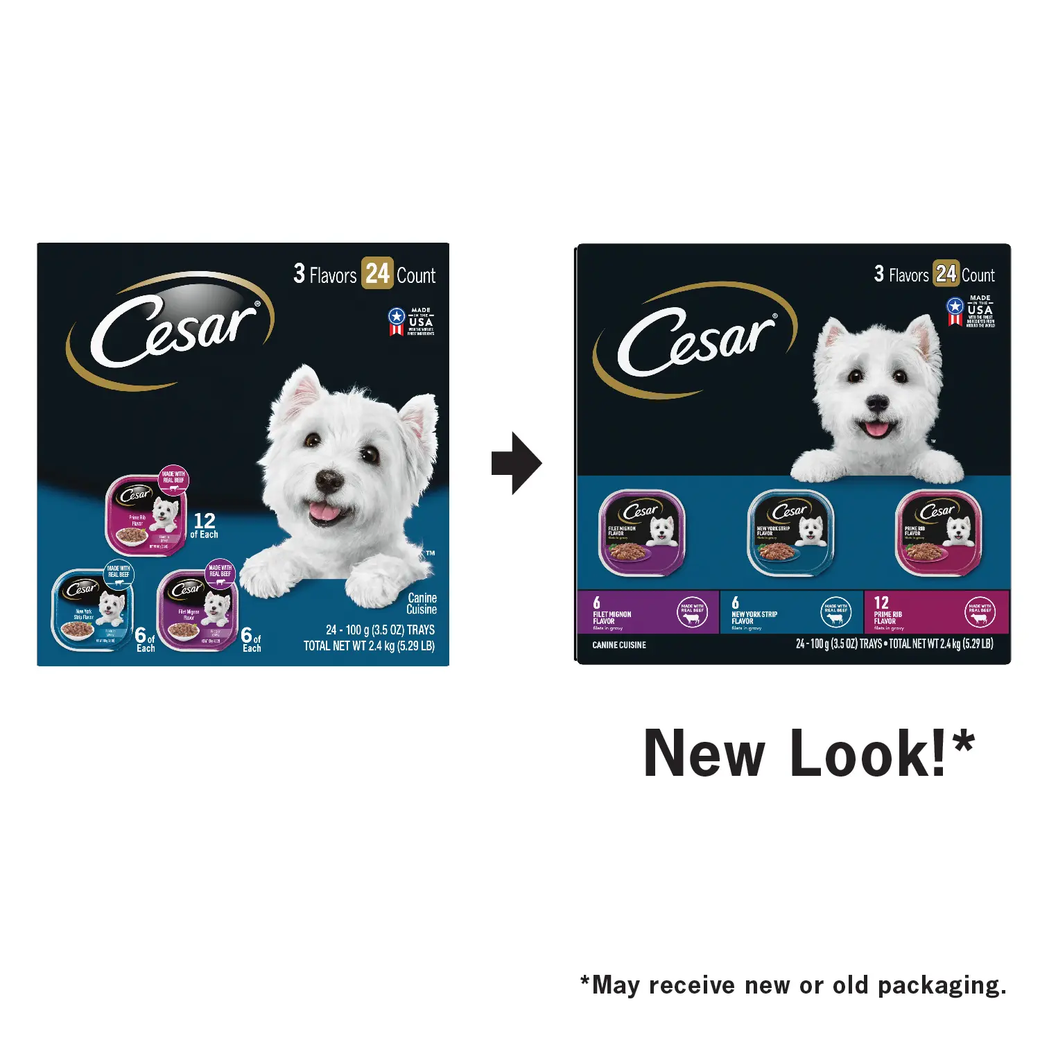 Cesar Filets in Gravy Adult Wet Dog Food Variety Pack Prime Rib, Filet Mignon, New York Strip 24 Count 3.5-oz - Image 4