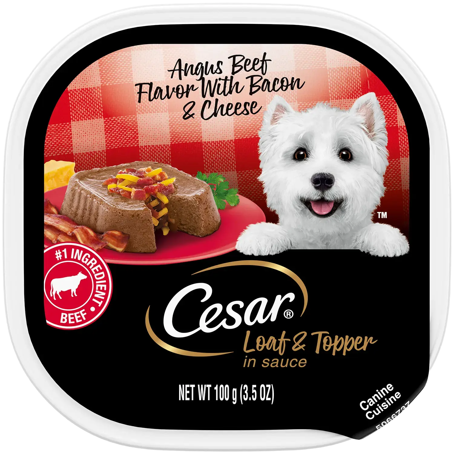 Cesar Loaf & Topper in Sauce Adult Wet Dog Food Angus Beef w/Bacon & Cheese 3.5-oz