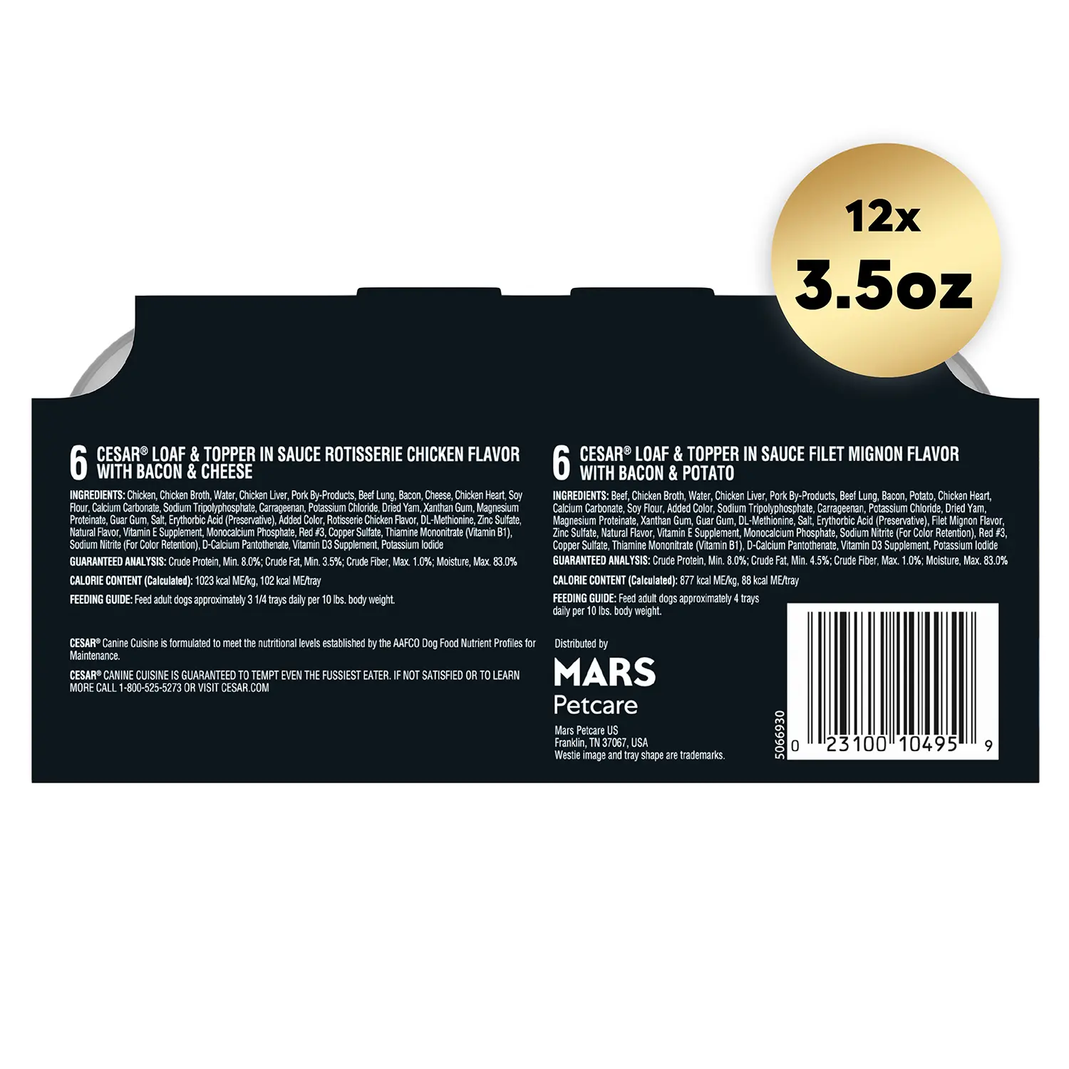 Cesar Loaf & Topper in Sauce Adult Wet Dog Food Variety Pack Rotisserie Chicken, Filet Mignon 12 Count 3.5-oz - Image 4