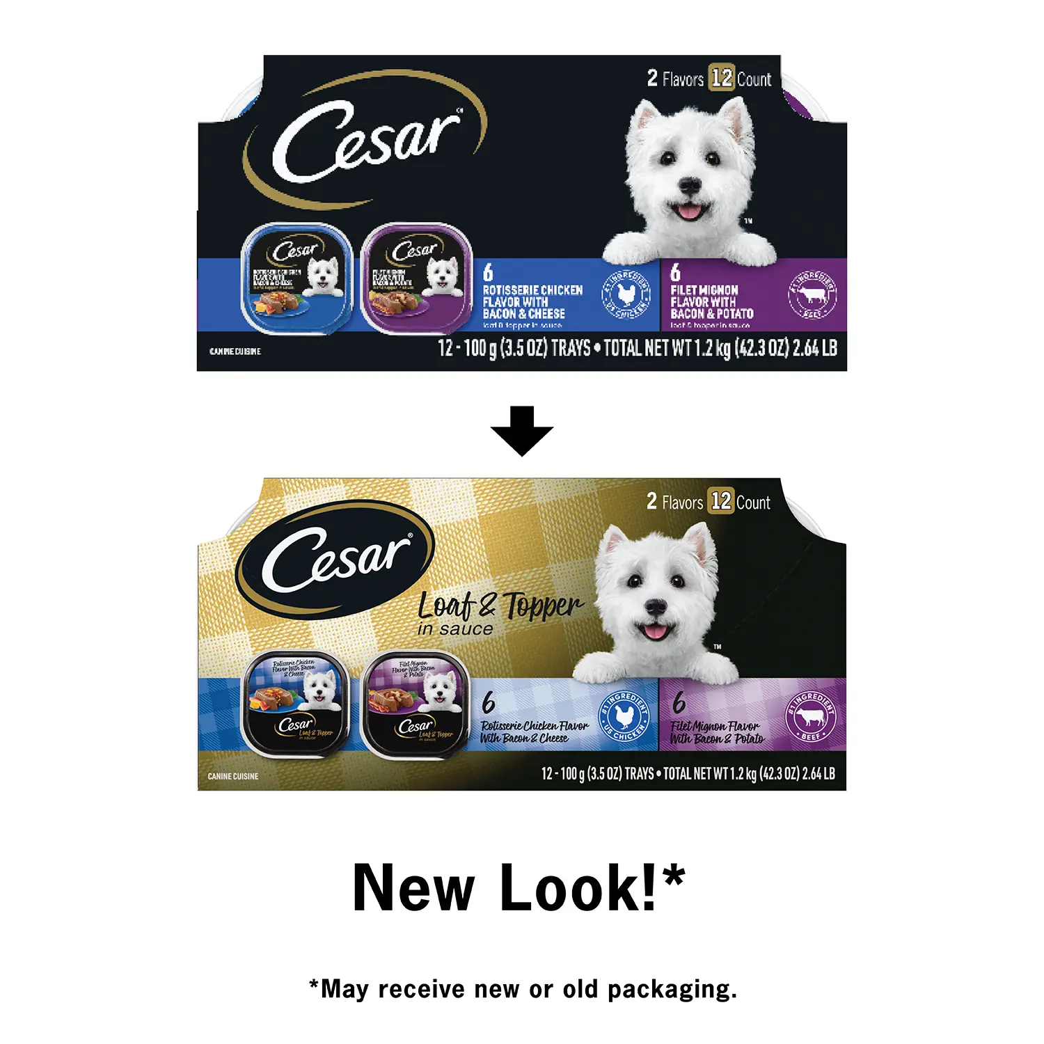 Cesar Loaf & Topper in Sauce Adult Wet Dog Food Variety Pack Rotisserie Chicken, Filet Mignon 12 Count 3.5-oz - Image 5