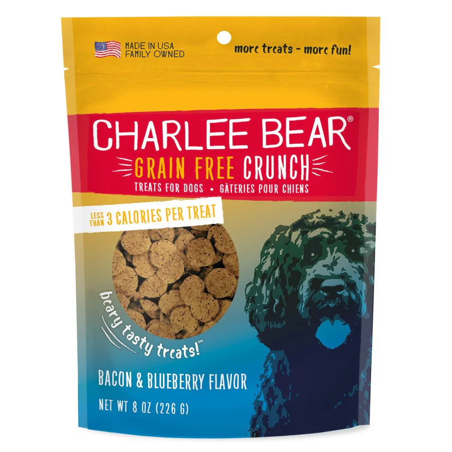 Charlee Bear Grain Free Crunch Dog Treats Bacon & Blueberry 8-oz