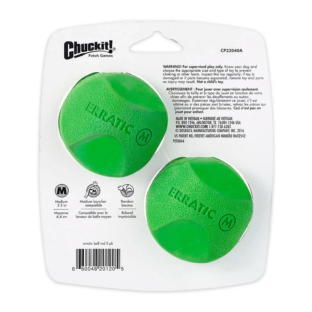 Chuckit! Erratic Ball Dog Toy Green Medium 2 Count - Image 2