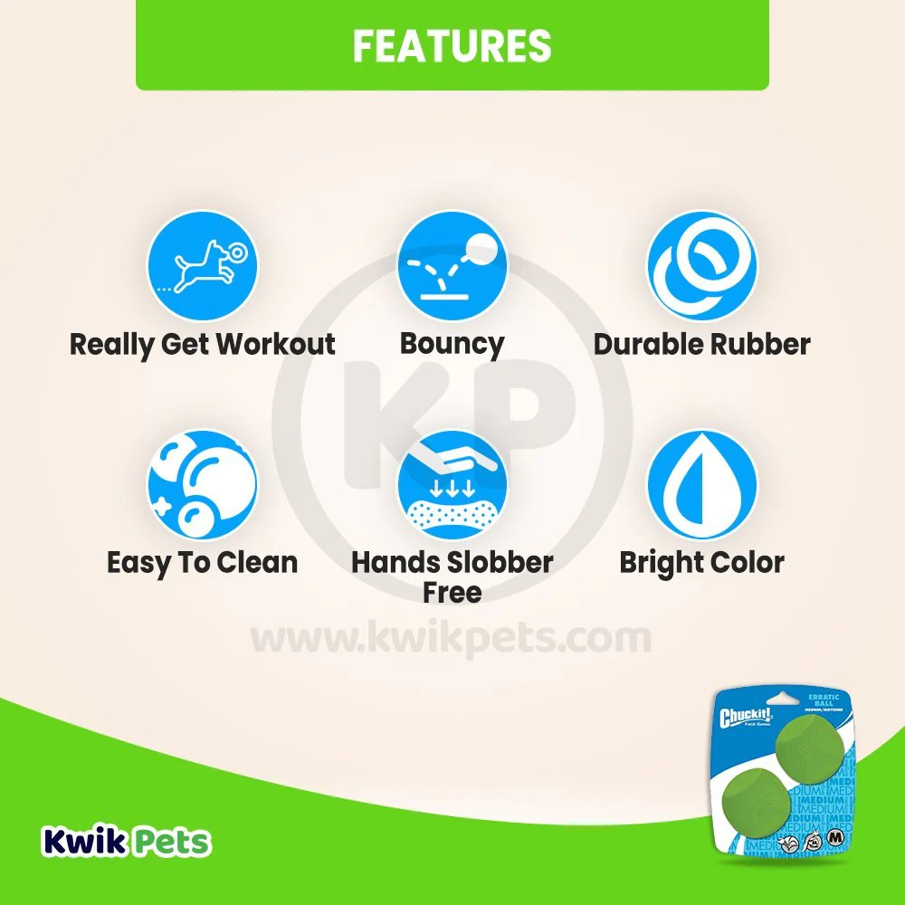 Chuckit! Erratic Ball Dog Toy Green Medium 2 Count - Image 3