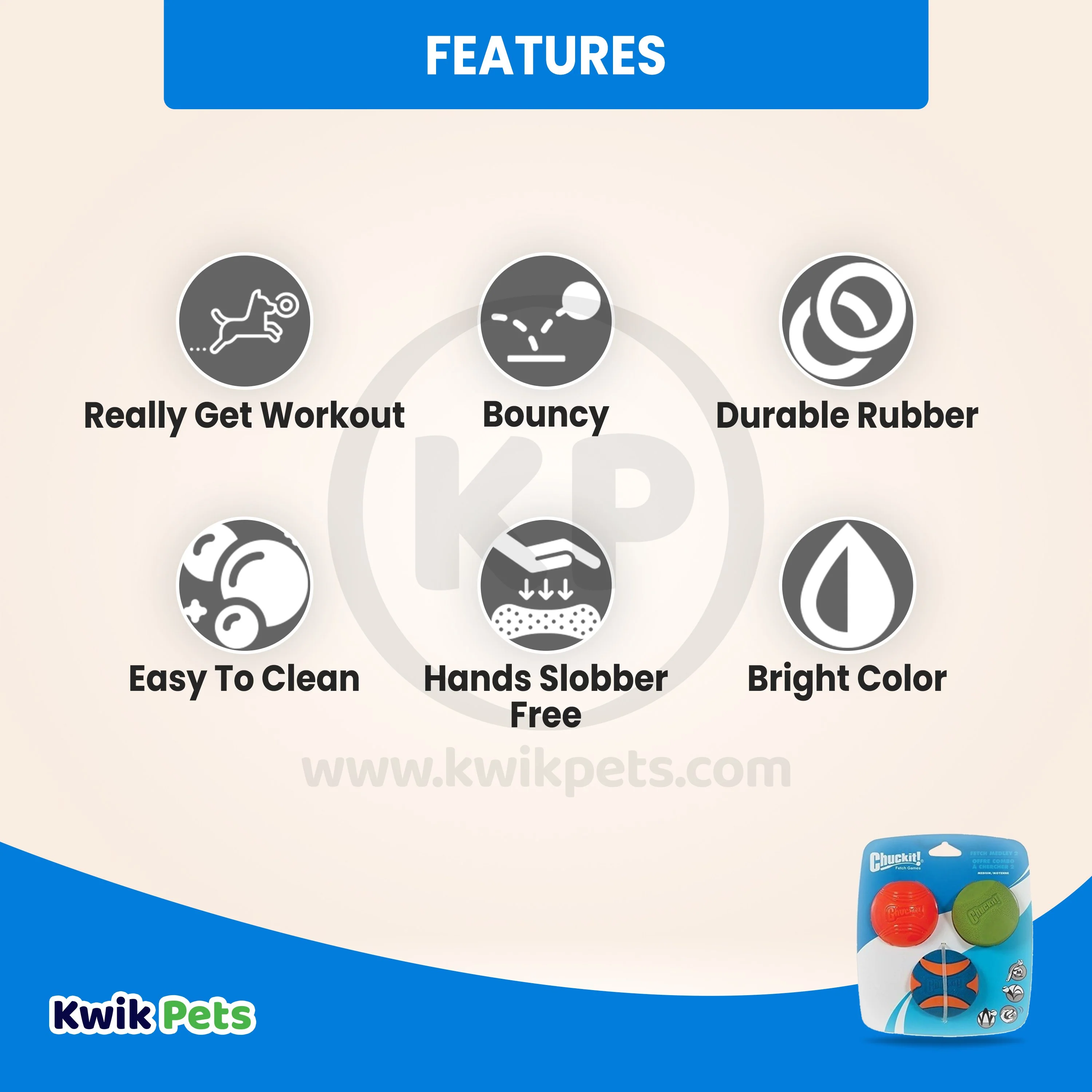 Chuckit! Fetch Ball Medley 2 Triple Pack Ball Dog Toy Medium 3 Count - Image 2
