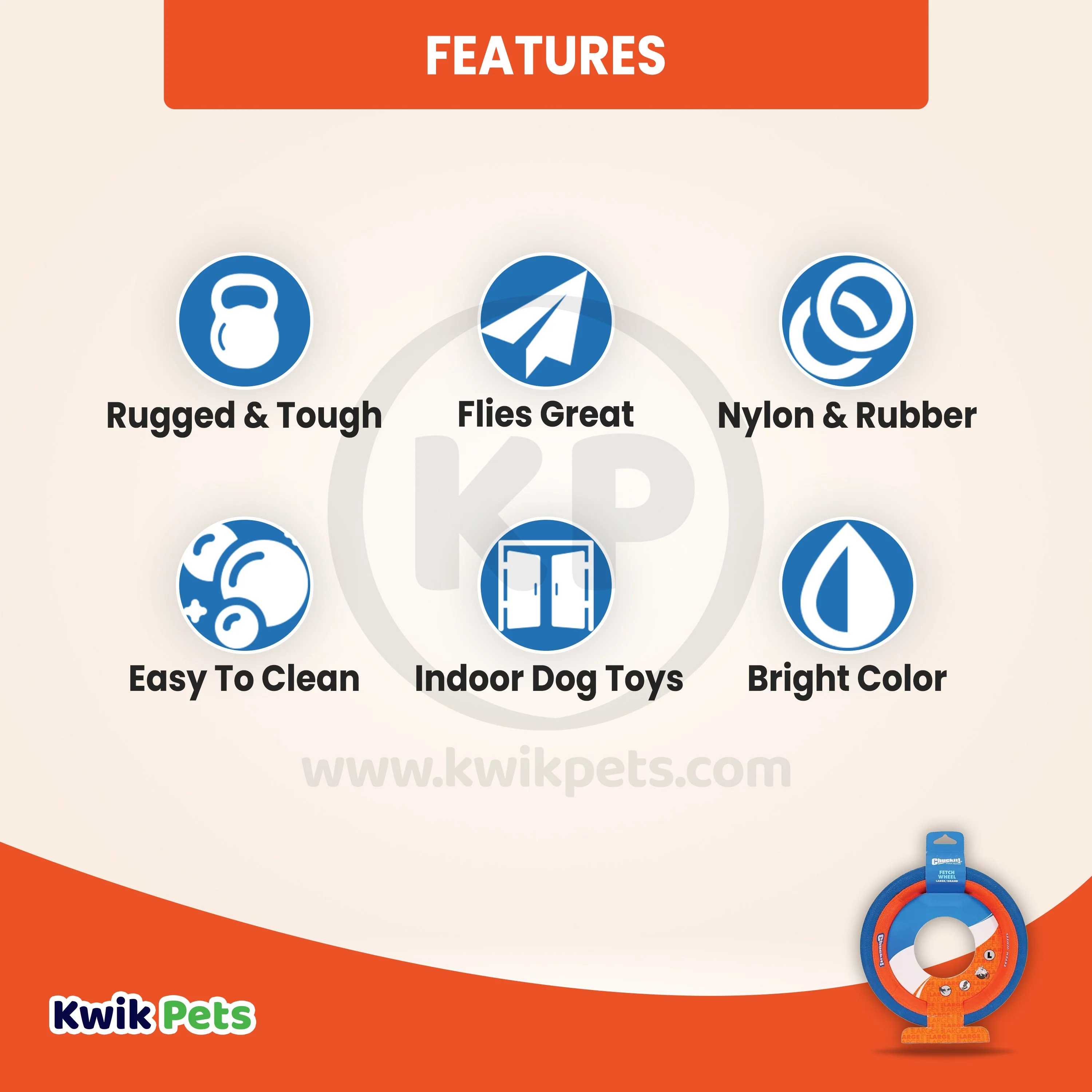 Chuckit! Fetch Wheel Dog Toy Blue/Orange Large - Image 2