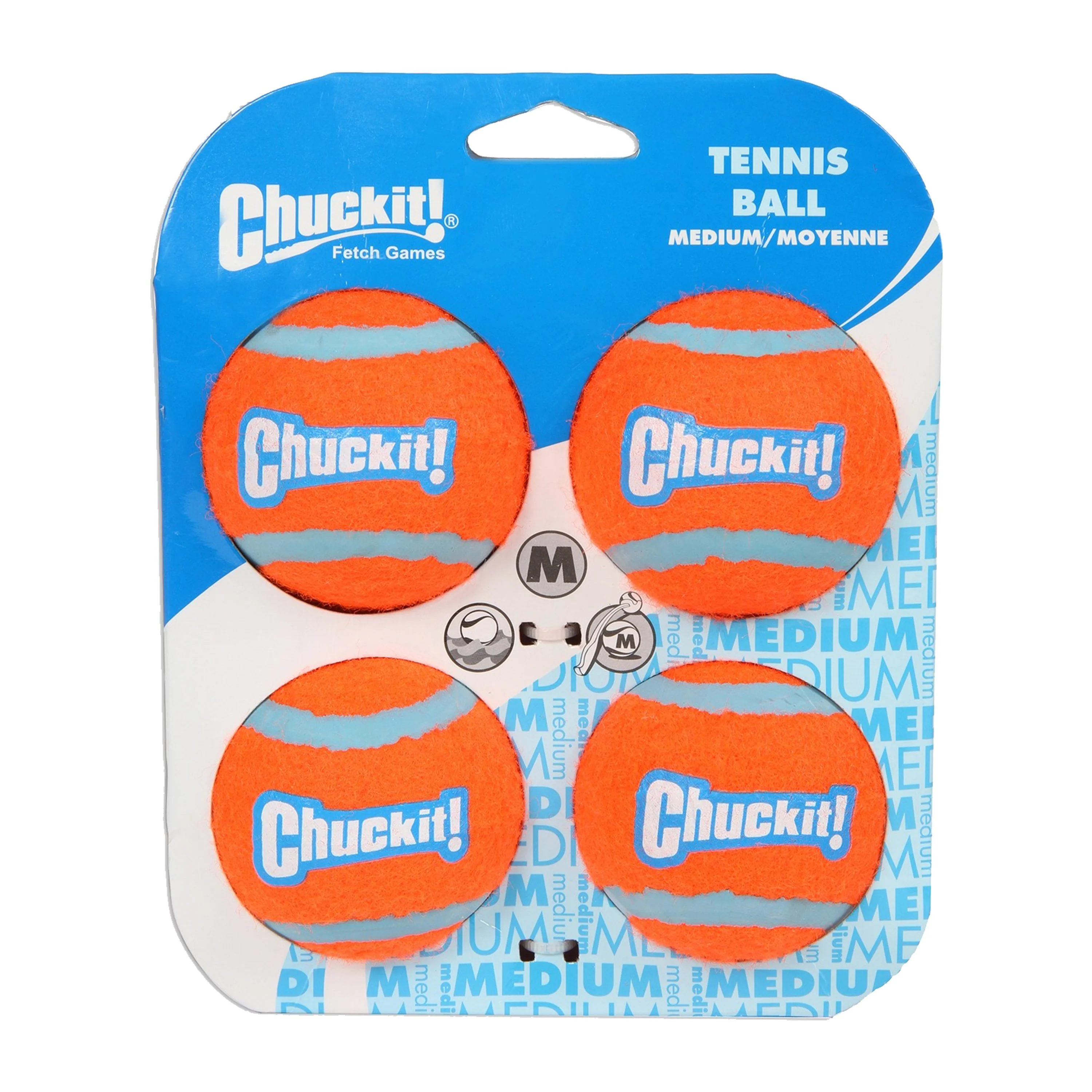 Chuckit! Tennis Ball Dog Toy Hang Tab Blue/Orange Medium 4 Count