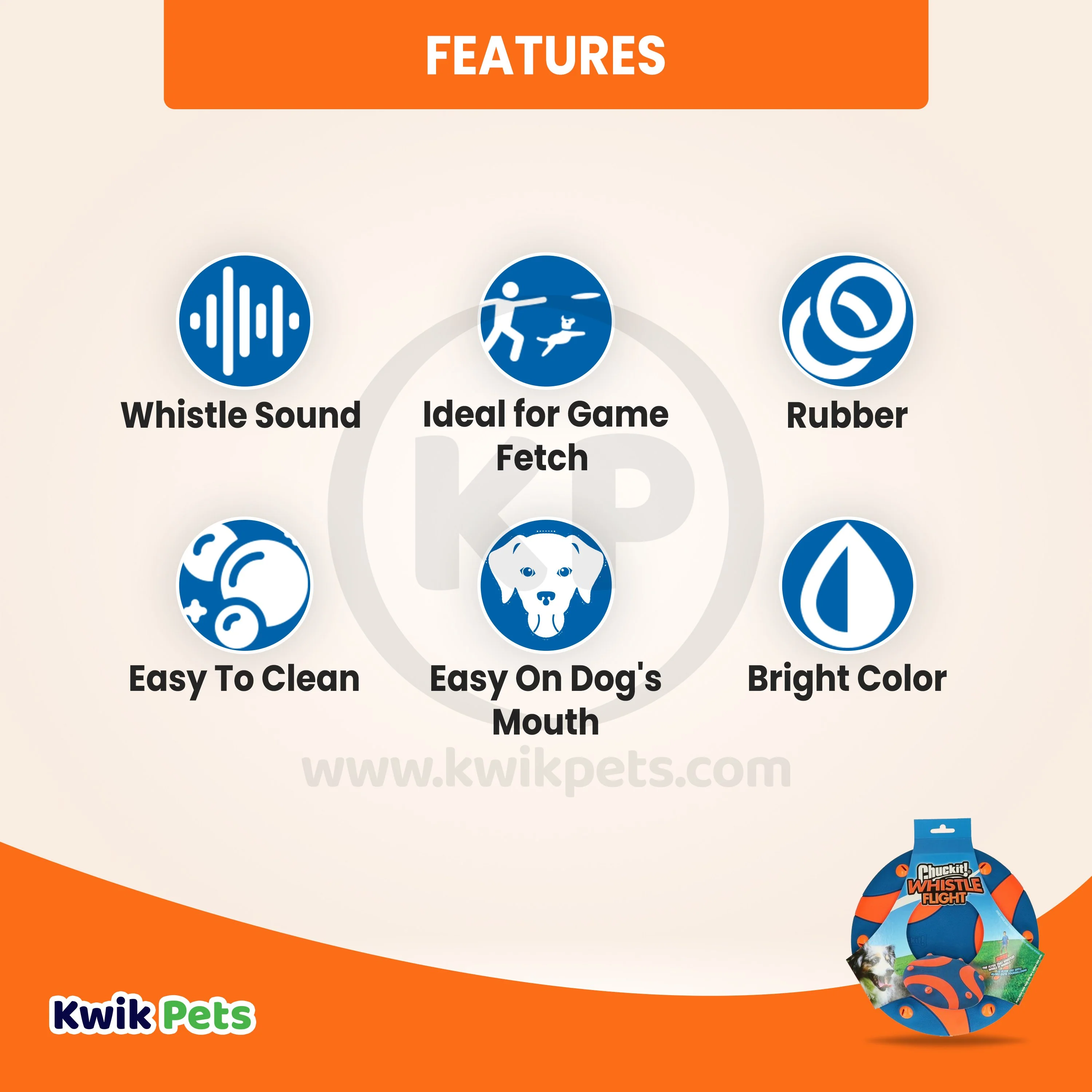 Chuckit! Whistle Flight Dog Toy Blue/Orange One Size - Image 3
