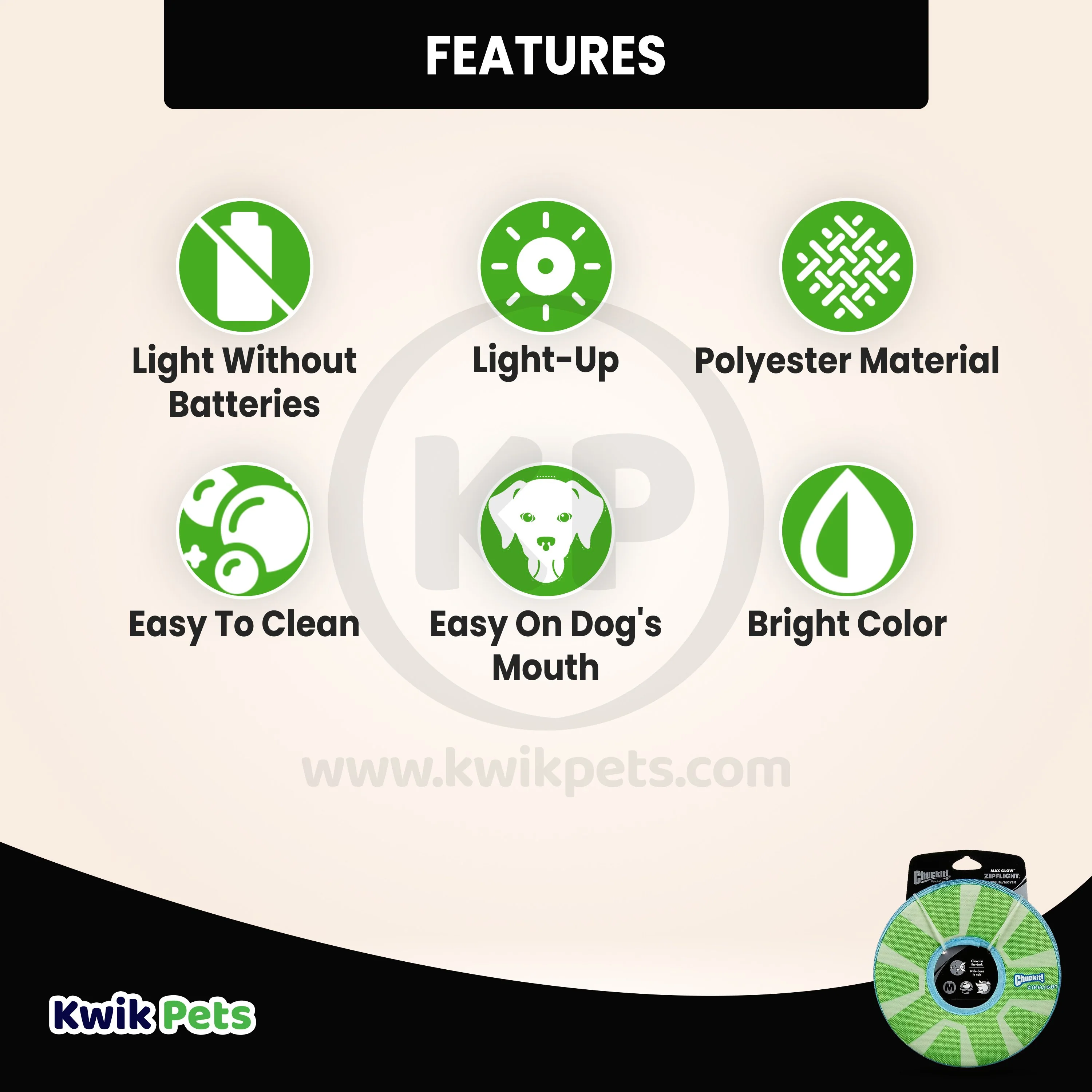 Chuckit! ZipFlight Max Glow Dog Toy Green/White Medium - Image 3