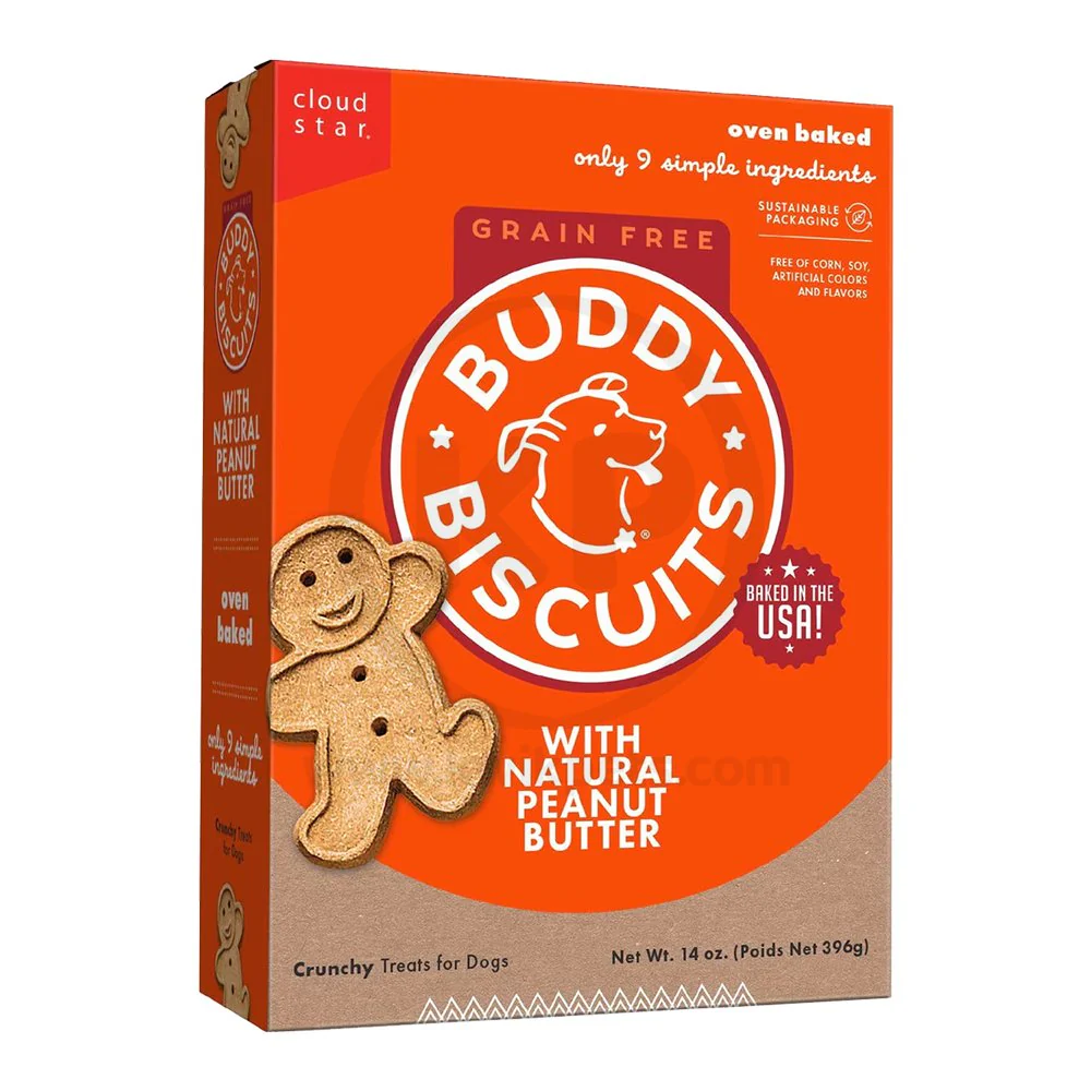 Cloud Star Buddy Biscuits Grain Free Crunchy Dog Treats Peanut Butter 14-oz