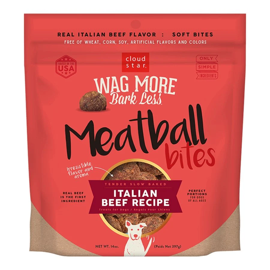 Cloud Star Wag More Bark Less Grain Free Meatball Bites Dog Treats Italian Beef Recipe 14-oz