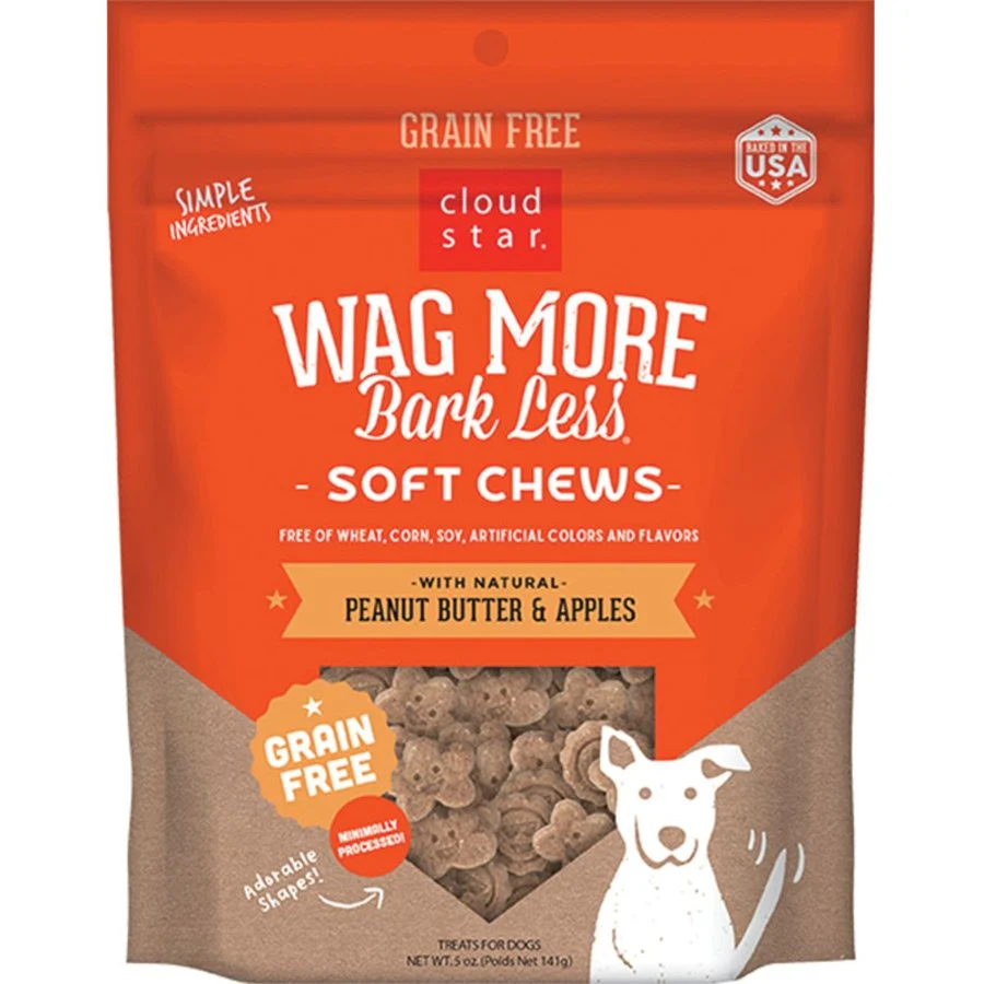 Cloud Star Wag More Bark Less Grain Free Soft Chews Dog Treats with Natural Peanut Butter & Apples 5-oz