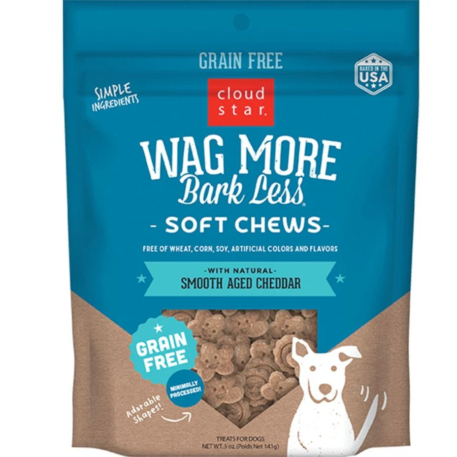 Cloud Star Wag More Bark Less Grain Free Soft Chews Dog Treats with Natural Smooth Aged Cheddar 5-oz