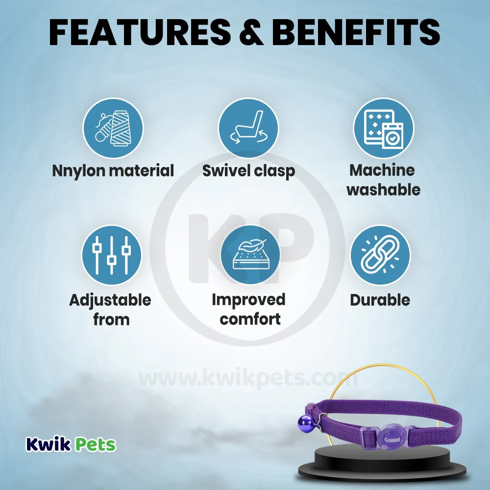 Coastal Safe Cat Adjustable Snag-Proof Nylon Breakaway Collar Purple 3/8 in X 8-12 in - Image 2