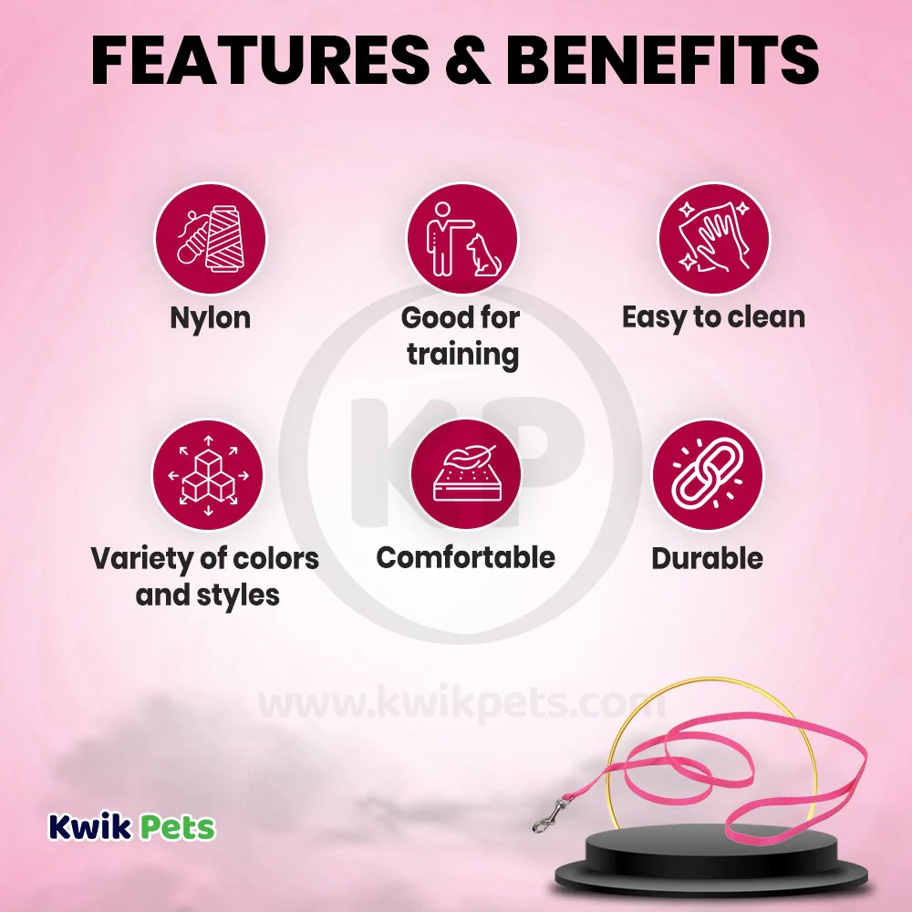 Coastal Single-Ply Nylon Dog Leash Pink Bright 3/8 in X 6 ft - Image 2