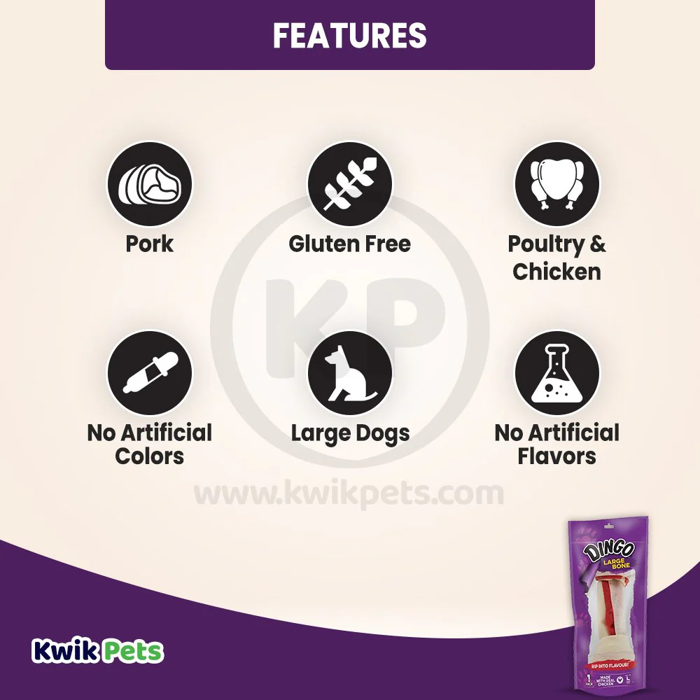 Dingo Rawhide Chicken Bone Dog Treat Large 3.5-oz - Image 3