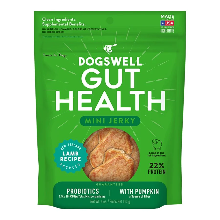 Dogswell Gut Health Mini Jerky Grain-Free Dog Treats Lamb 4-oz