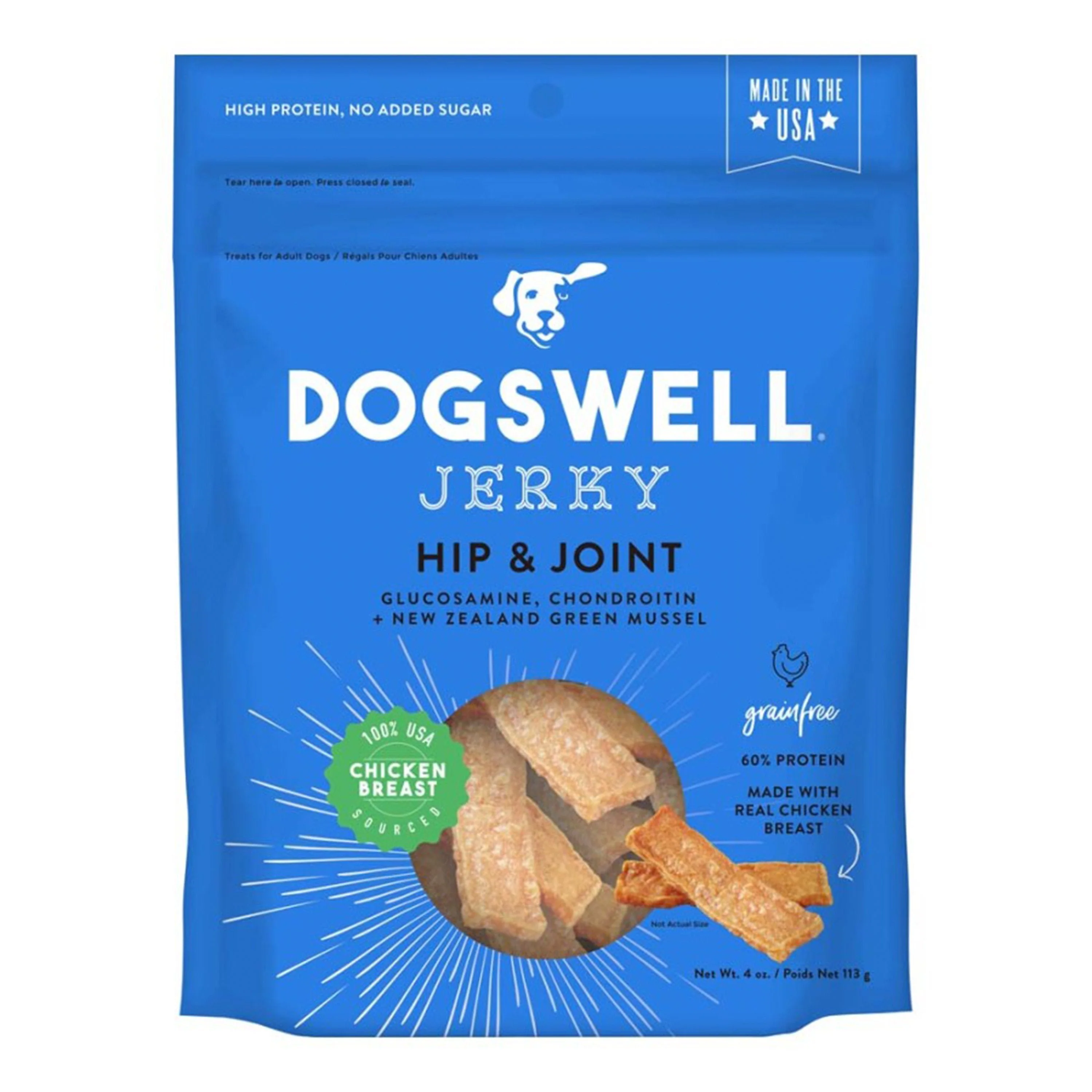 Dogswell Hip & Joint Grain-Free Jerky Dog Treat Regular Chicken 4-oz
