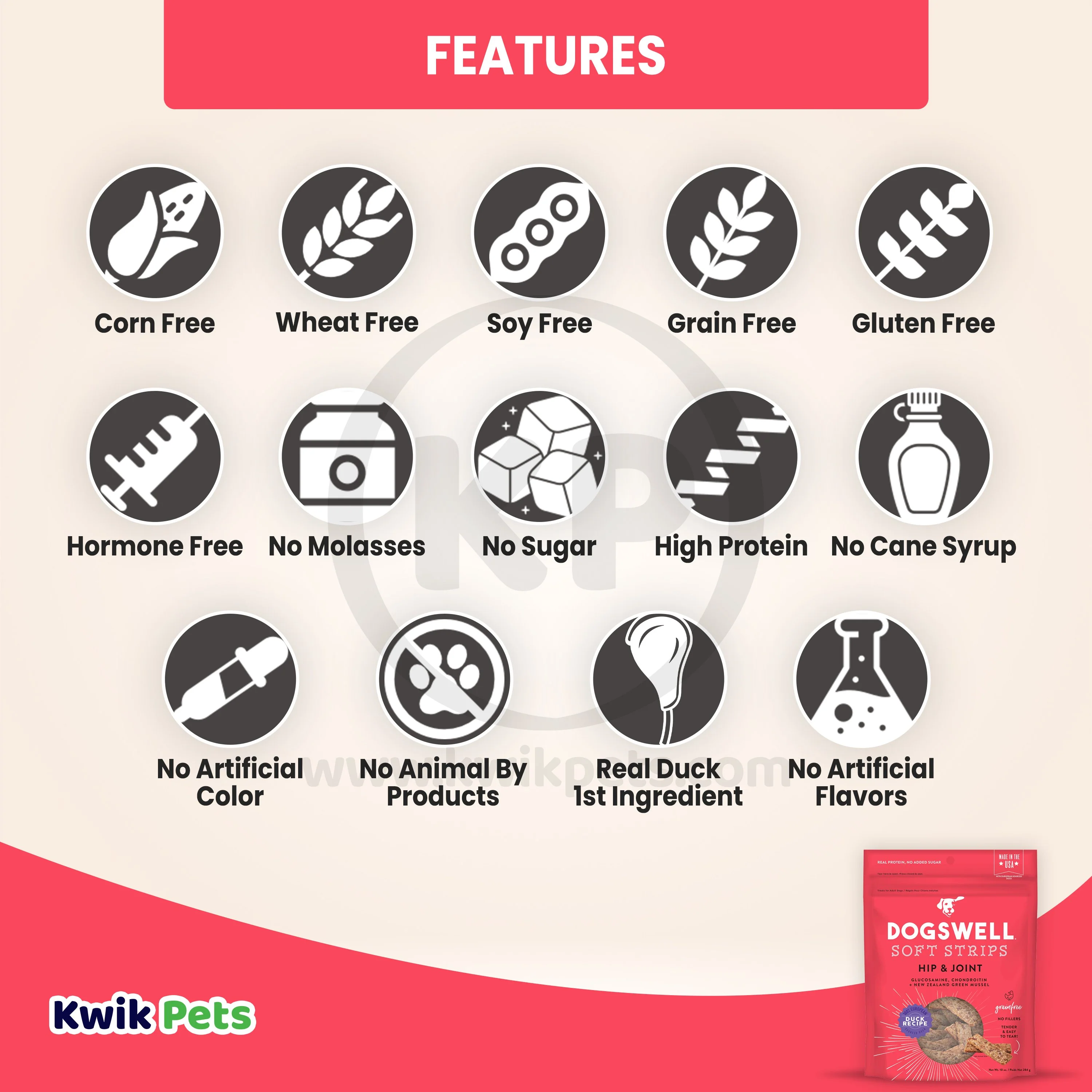 Dogswell Hip & Joint Grain-free Soft Strips Dog Treat Duck 10-oz - Image 3