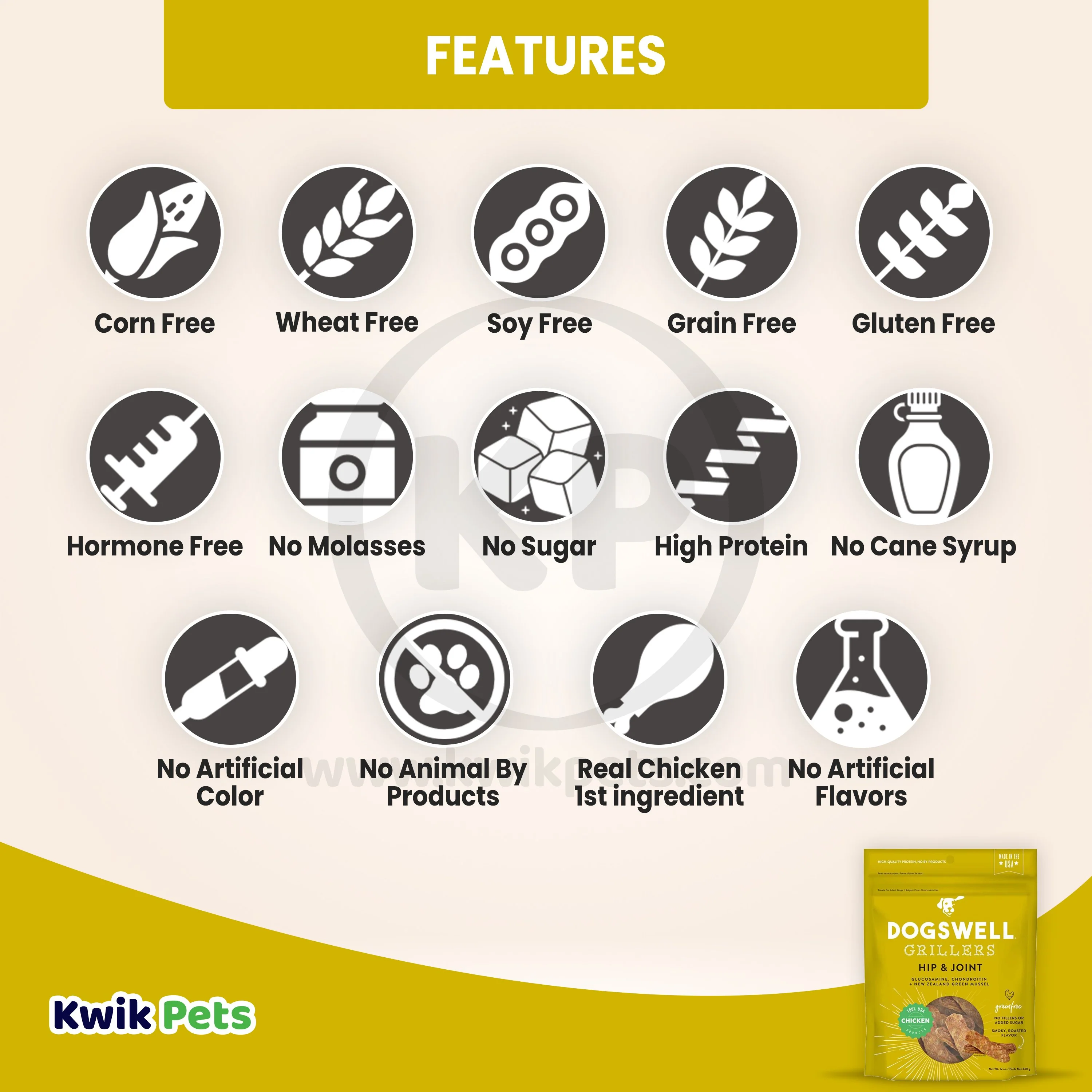 Dogswell Hip & Joint Grillers Grain-Free Dog Treats Chicken 12-oz - Image 3