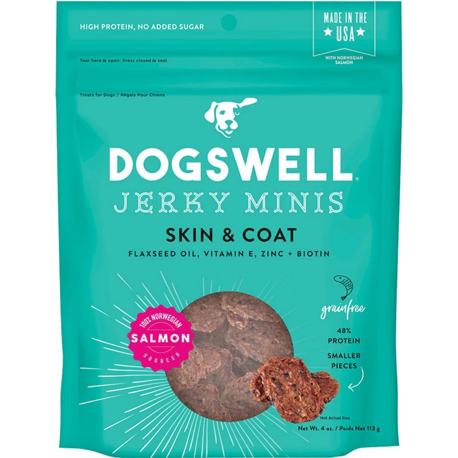 Dogswell Skin & Coat Mini Jerky Grain-Free Dog Treats Salmon 4-oz