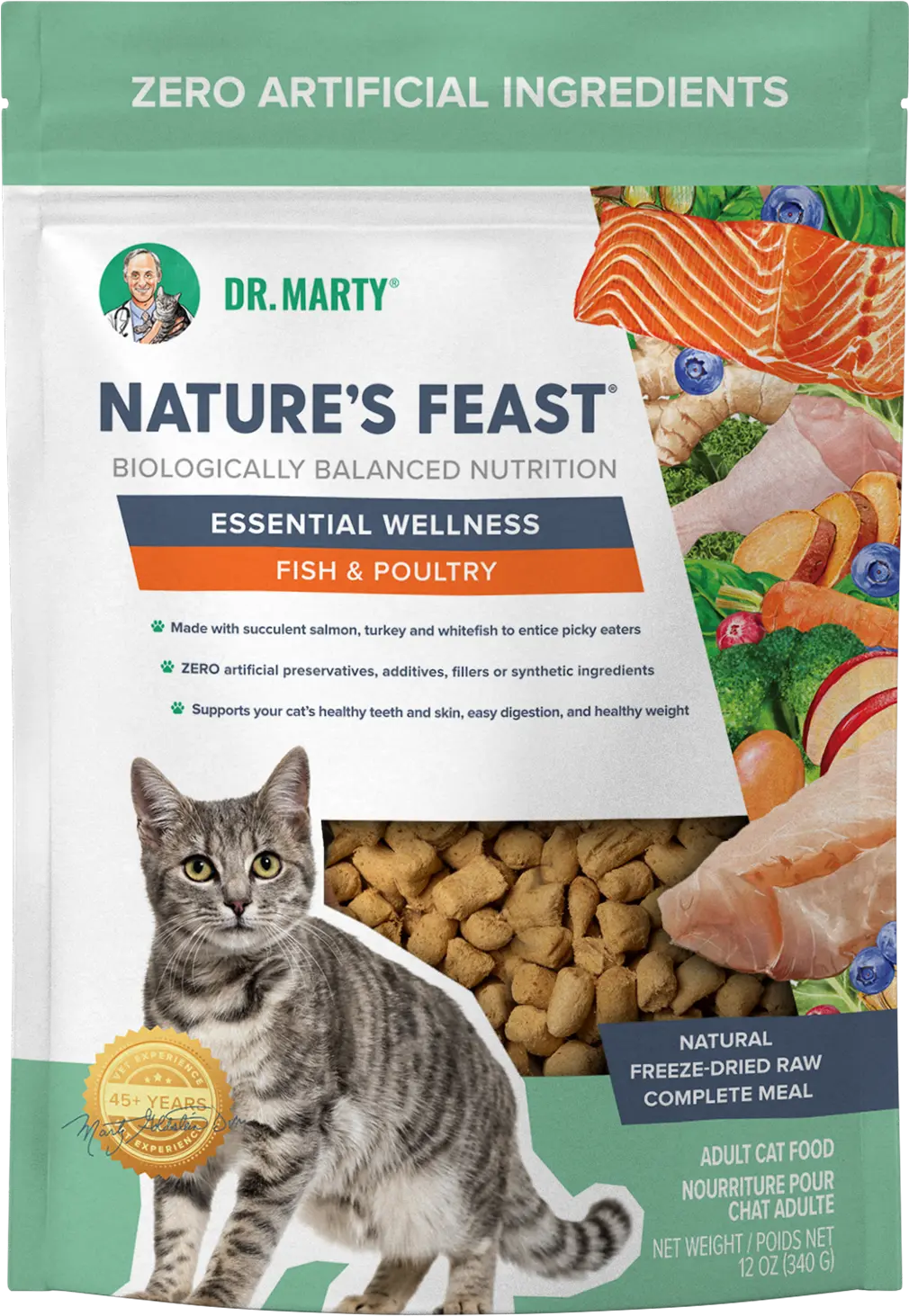 Dr. Marty Nature's Feast Essential Wellness Premium Freeze-Dried Raw Adult Cat Food Fish & Poultry 12-oz