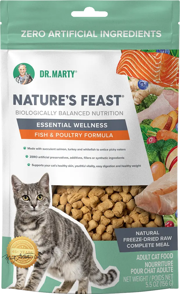 Dr. Marty Nature's Feast Essential Wellness Premium Freeze-Dried Raw Adult Cat Food Fish & Poultry 5.5-oz