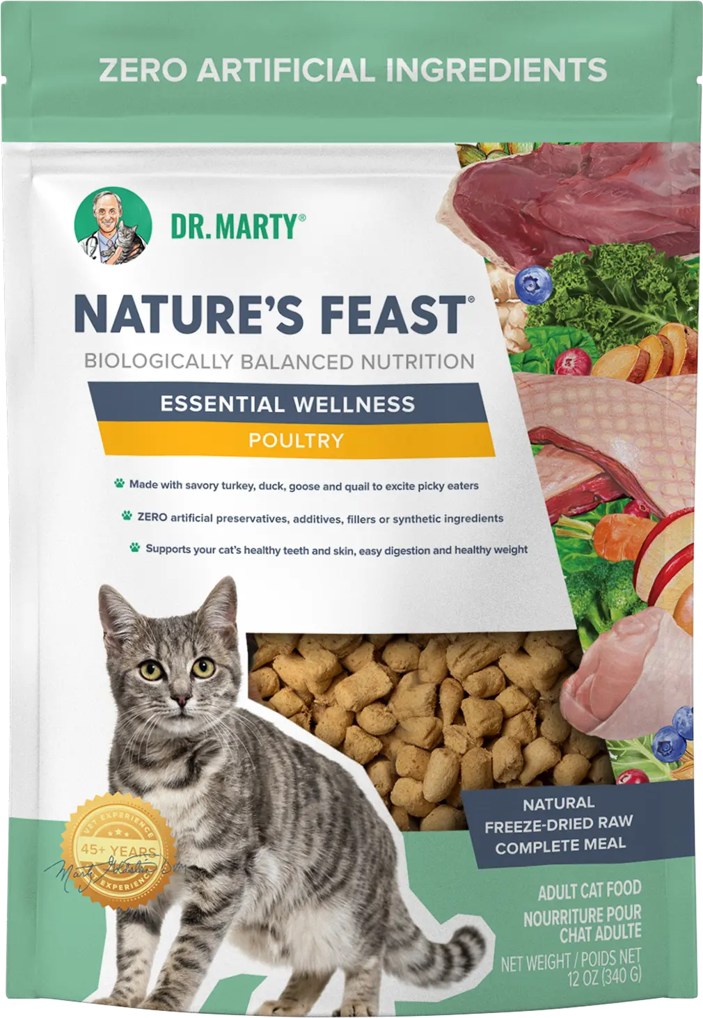 Dr. Marty Nature's Feast Essential Wellness Premium Freeze-Dried Raw Adult Cat Food Poultry 12-oz