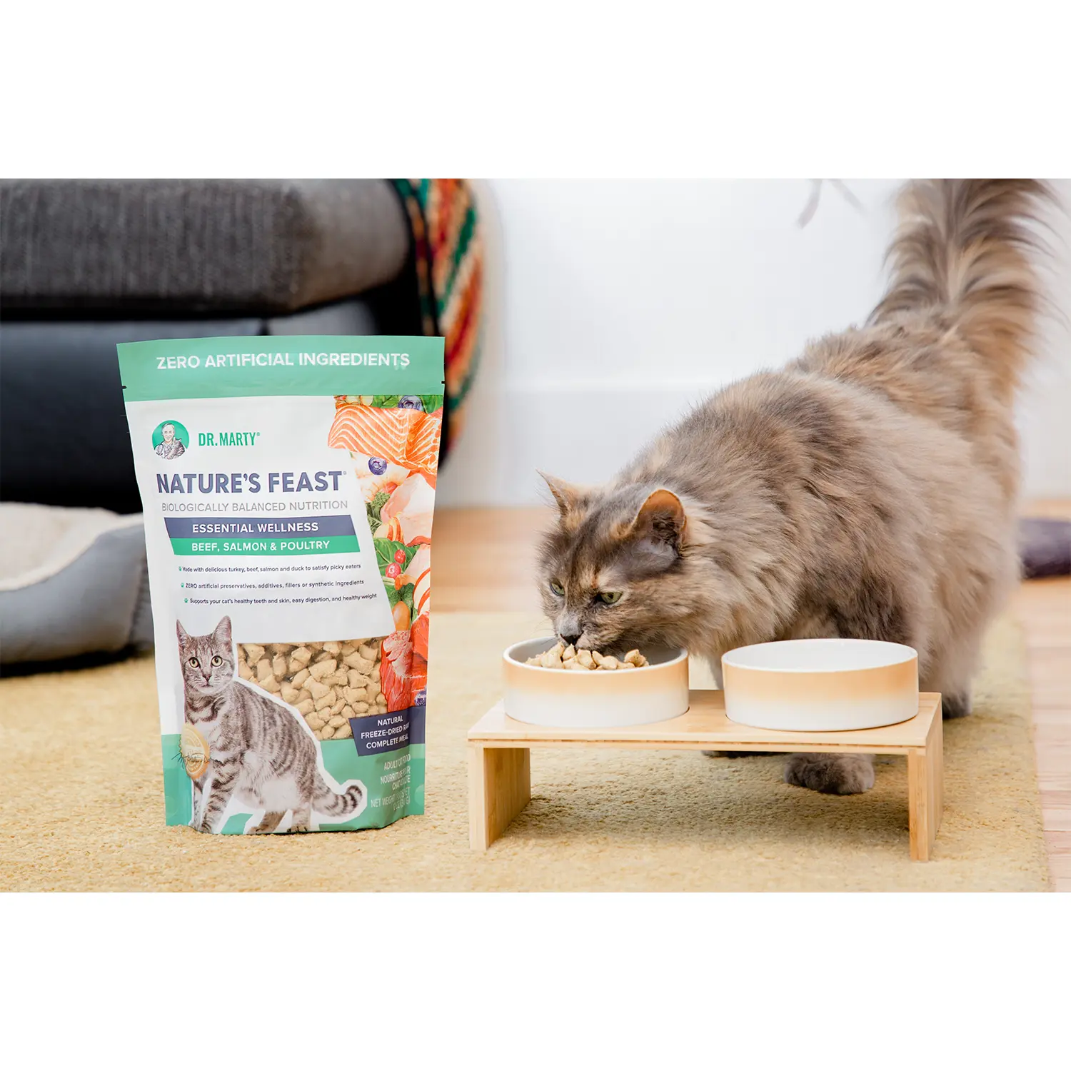 Dr. Marty Nature's Feast Essential Wellness Premium Freeze-Dried Raw Adult Cat Food Poultry, Beef, & Salmon 12-oz - Image 6