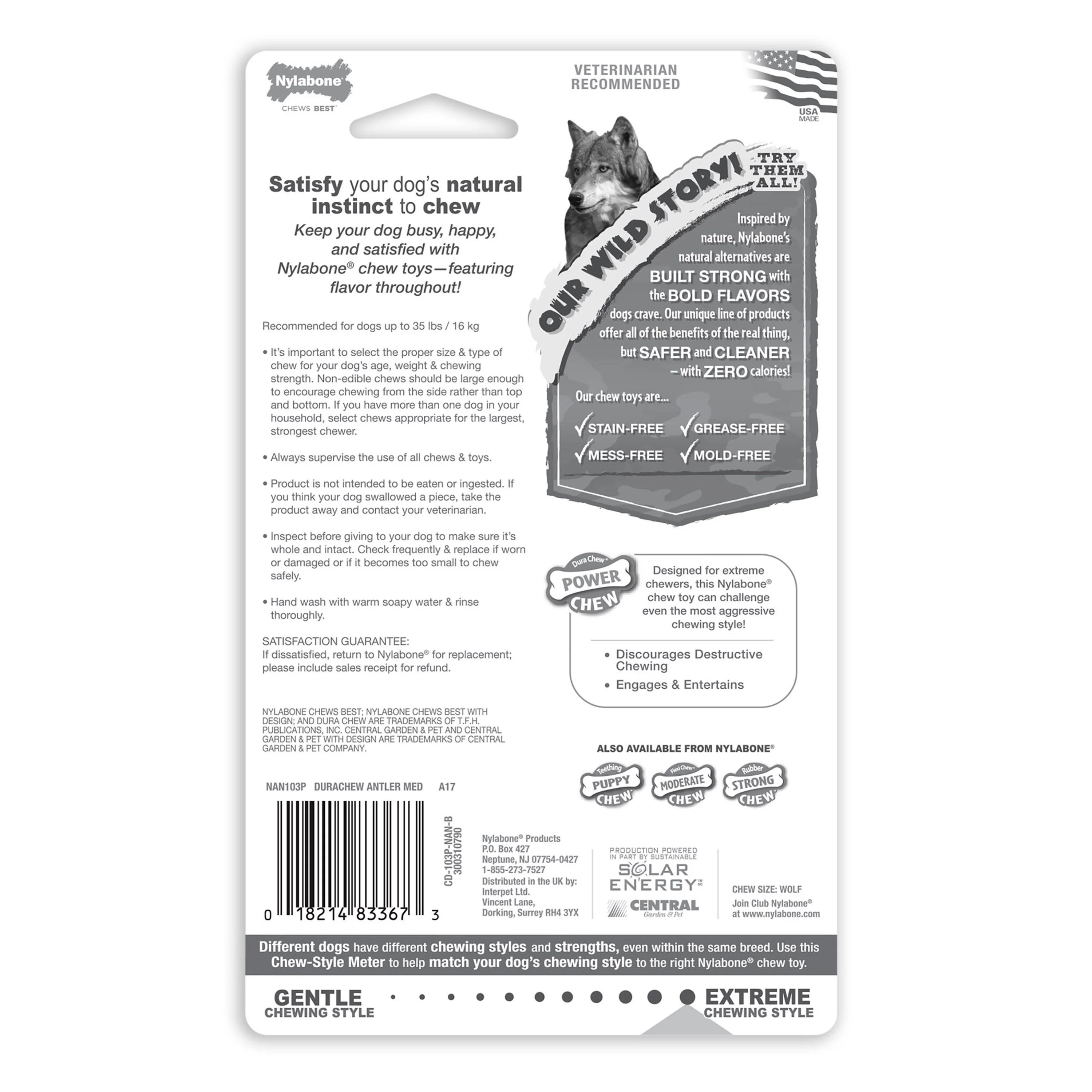 Nylabone Power Chew Antler Alternative Dog Toy Venison Medium/Wolf - Up To 35 lbs - Image 2