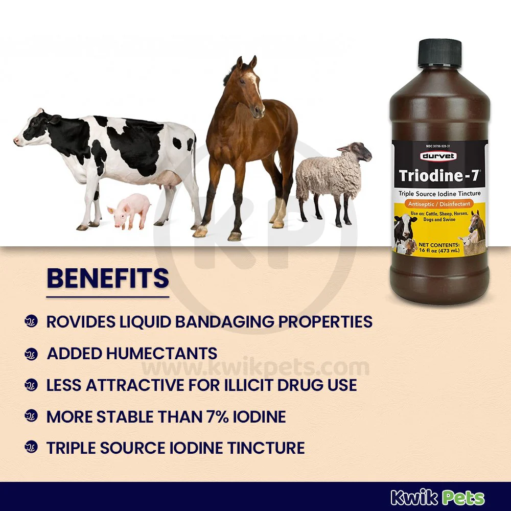Durvet Triodine-7 Triple Source Iodine Tincture Antiseptic Disinfectant 16-oz - Image 2