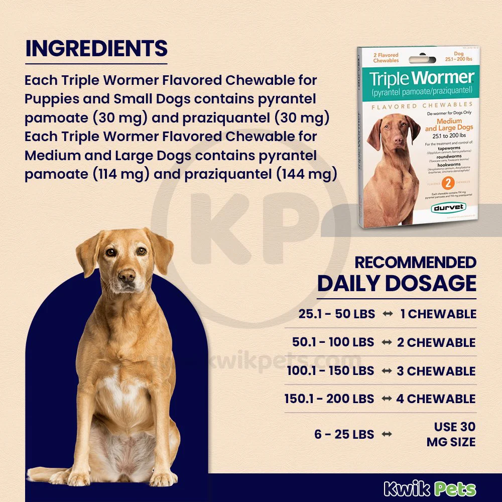 Durvet Triple Wormer Chewable Tablets for Medium & Large Dogs 2 Count - Image 3